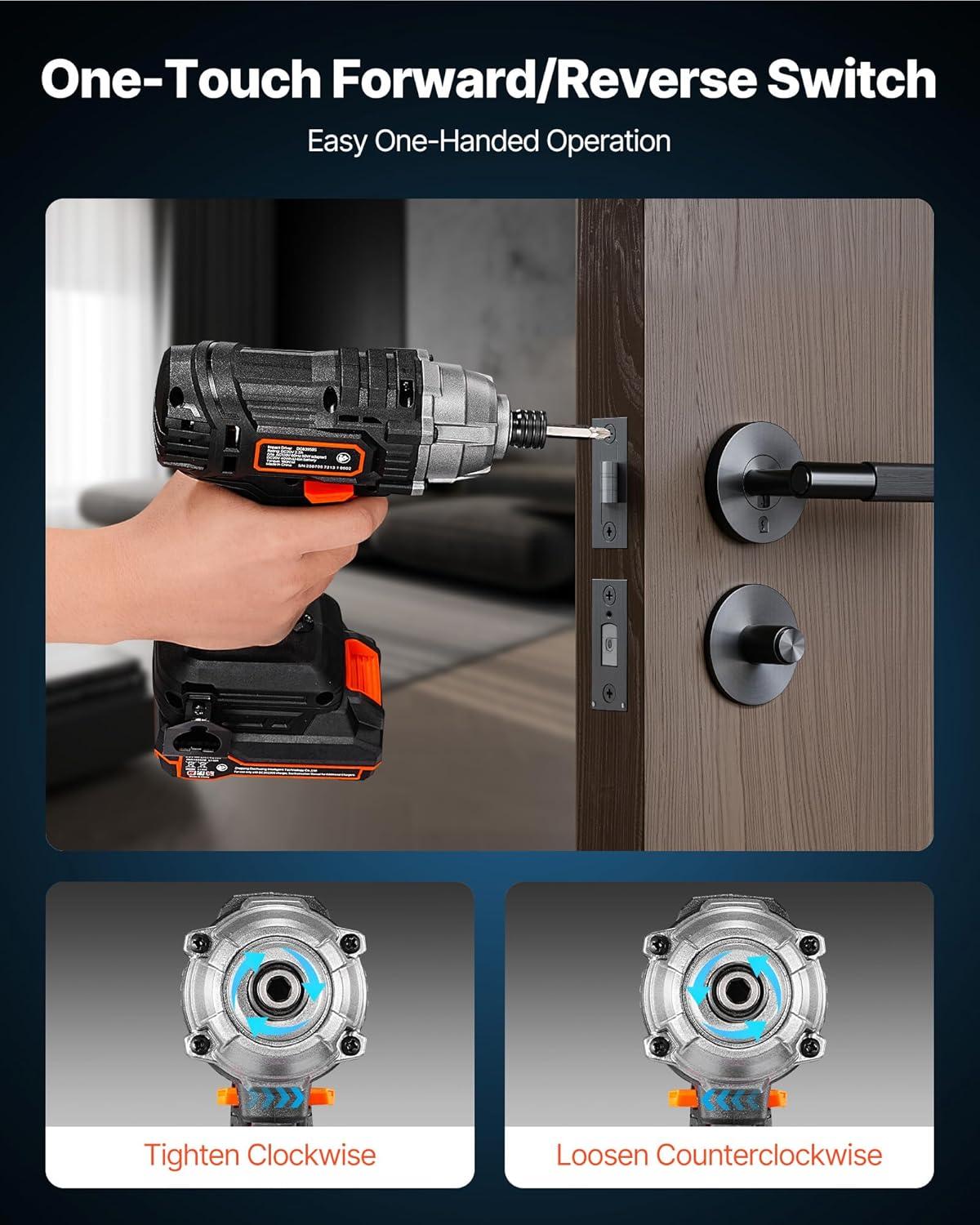 image:imageVEVOR Impact Driver 14 Inch 3000 RPM Max Speed 12 V Brushless Motor Electric Cordless Impact Driver Kit with Battery and Charger 20 Bits LED Work Light for Furniture Electrical Home Repairs180nm 2800bpm