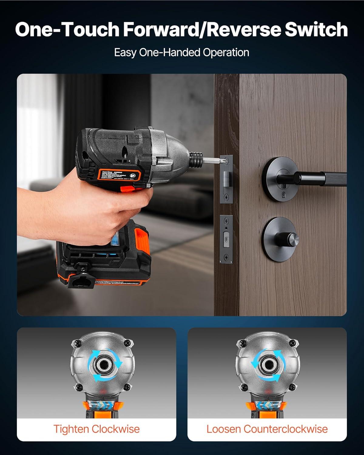 image:imageVEVOR Impact Driver 14 Inch 3000 RPM Max Speed 12 V Brushless Motor Electric Cordless Impact Driver Kit with Battery and Charger 20 Bits LED Work Light for Furniture Electrical Home Repairs250Nm 3600BPM