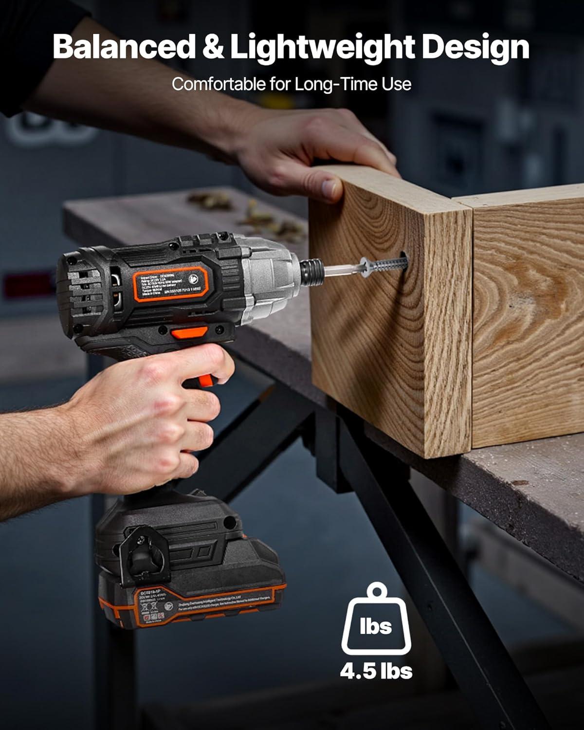 image:imageVEVOR Impact Driver 14 Inch 3000 RPM Max Speed 12 V Brushless Motor Electric Cordless Impact Driver Kit with Battery and Charger 20 Bits LED Work Light for Furniture Electrical Home Repairs180nm 2800bpm