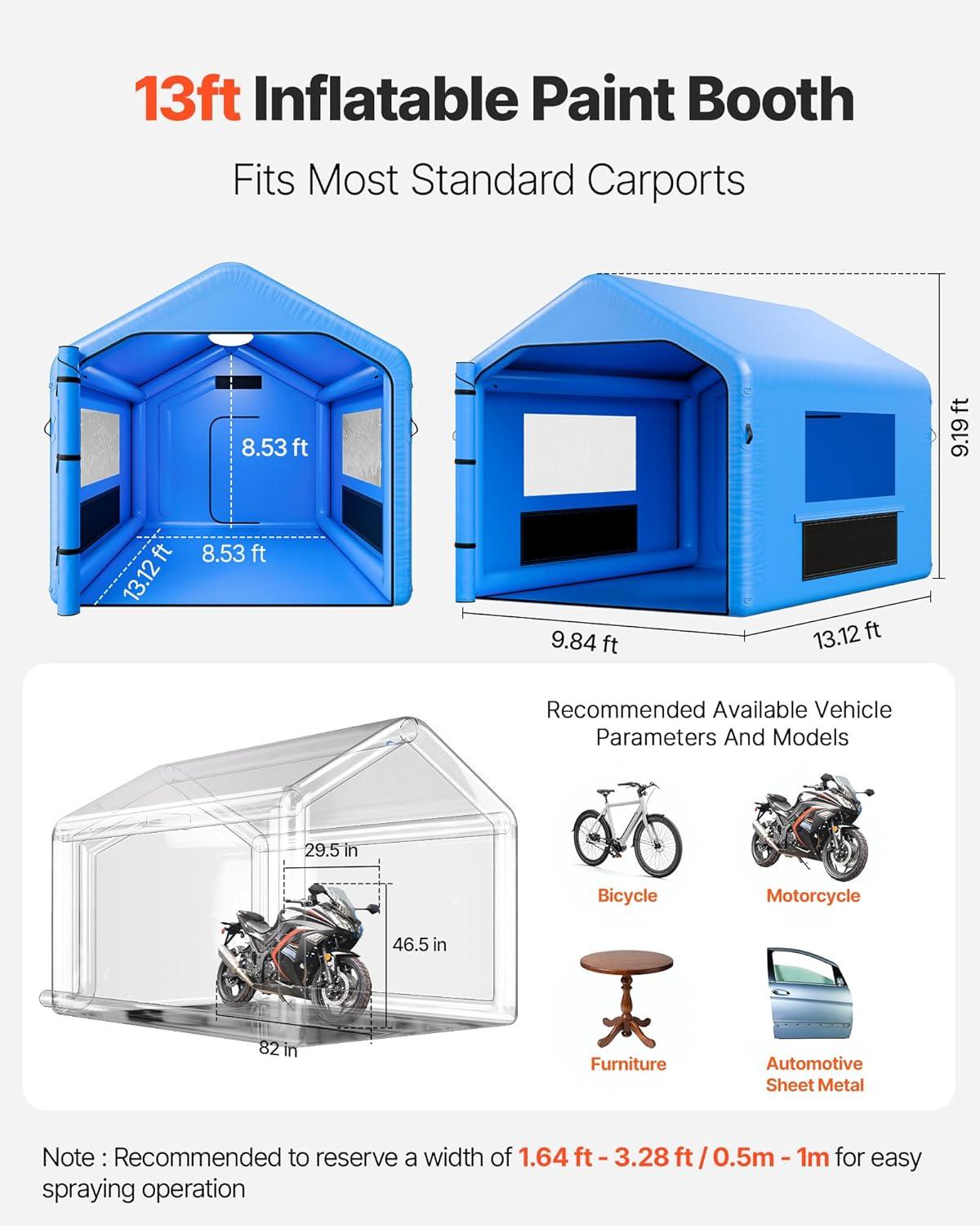 image:imageVEVOR Inflatable Paint Booth 3937 x 1640 x 1312 ft Inflatable Spray Booth with 950W1100W Blowers Air Filter System Triangular Roof for Painting Car Truck Furniture Automotive Sheet Metal13x10x9Ft