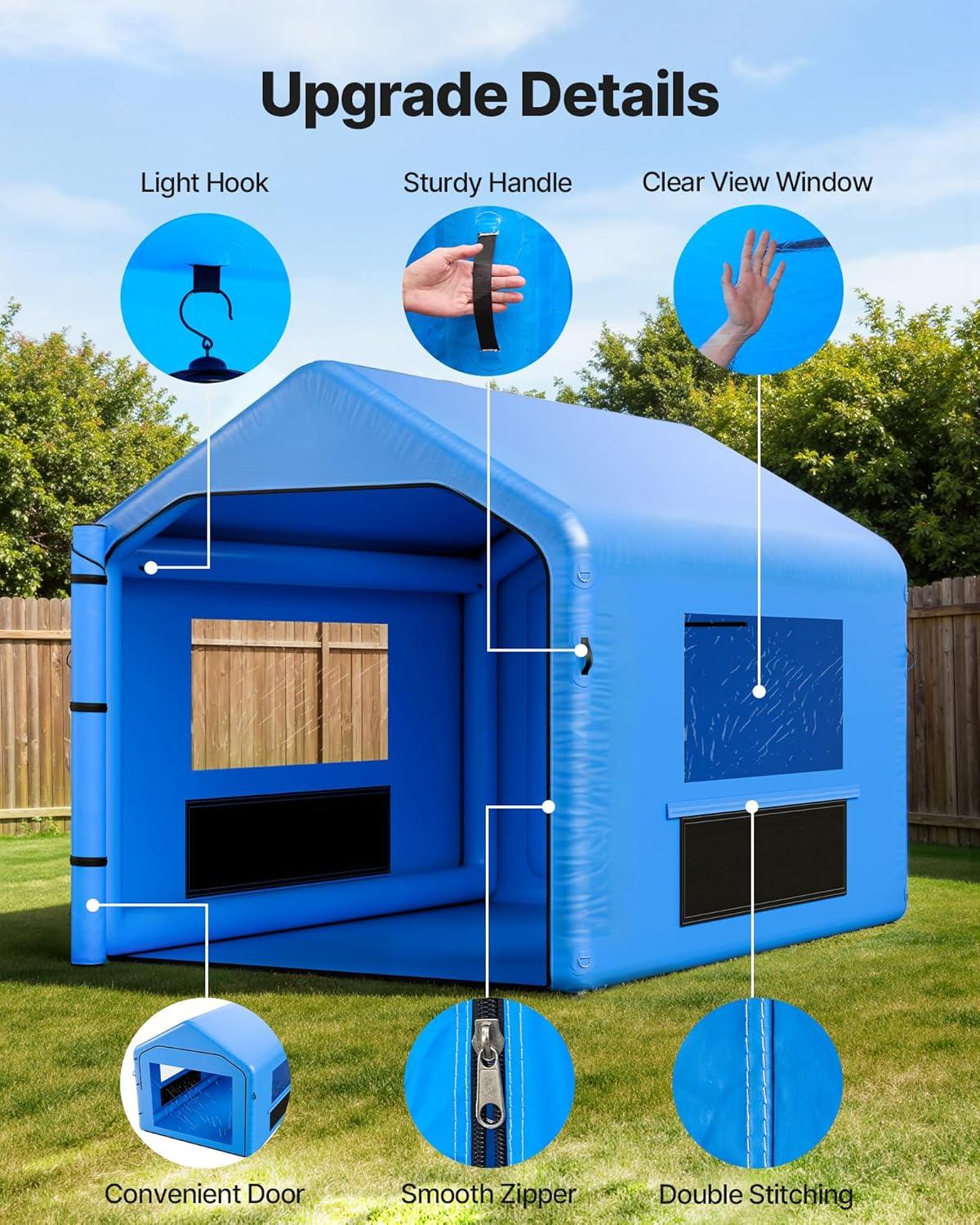 image:imageVEVOR Inflatable Paint Booth 3937 x 1640 x 1312 ft Inflatable Spray Booth with 950W1100W Blowers Air Filter System Triangular Roof for Painting Car Truck Furniture Automotive Sheet Metal13x10x9Ft