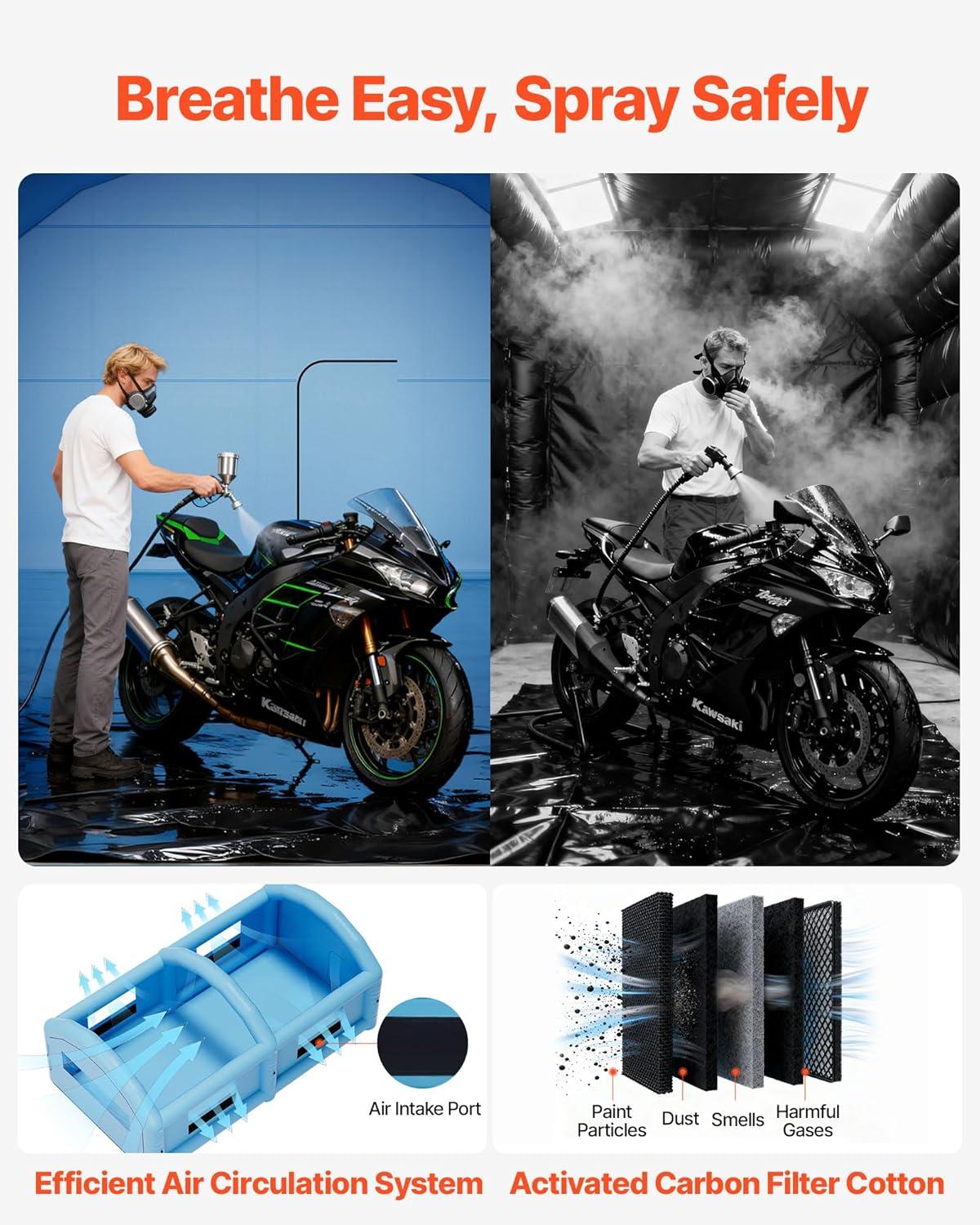 image:imageVEVOR Inflatable Paint Booth 3937 x 1640 x 1312 ft Inflatable Spray Booth with 950W1100W Blowers Air Filter System Triangular Roof for Painting Car Truck Furniture Automotive Sheet Metal33x20x13Ft