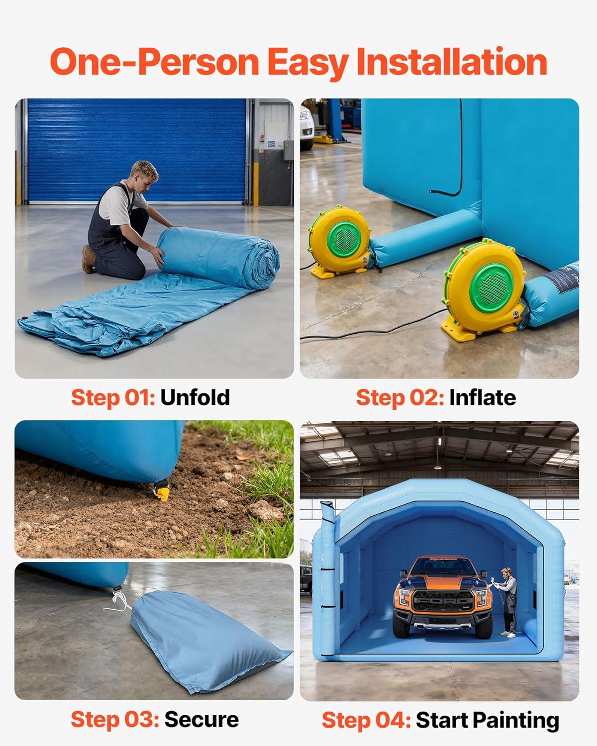 image:imageVEVOR Inflatable Paint Booth 3937 x 1640 x 1312 ft Inflatable Spray Booth with 950W1100W Blowers Air Filter System Triangular Roof for Painting Car Truck Furniture Automotive Sheet Metal33x20x13Ft