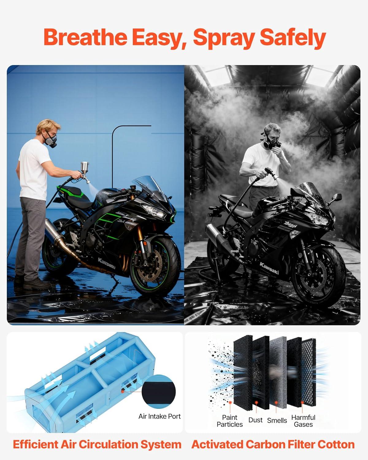 image:imageVEVOR Inflatable Paint Booth 3937 x 1640 x 1312 ft Inflatable Spray Booth with 950W1100W Blowers Air Filter System Triangular Roof for Painting Car Truck Furniture Automotive Sheet Metal39x16x13Ft