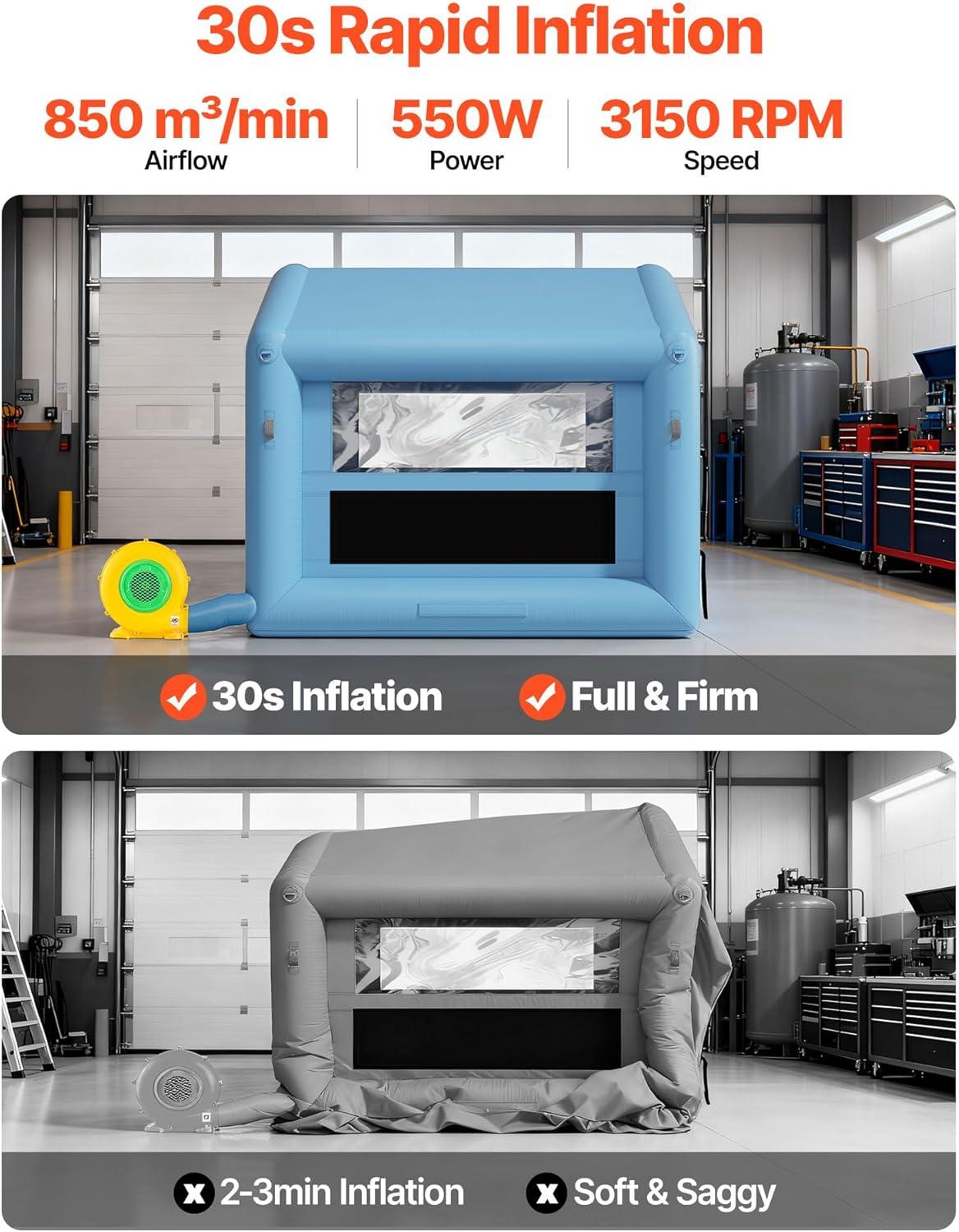 image:imageVEVOR Inflatable Paint Booth 3937 x 1640 x 1312 ft Inflatable Spray Booth with 950W1100W Blowers Air Filter System Triangular Roof for Painting Car Truck Furniture Automotive Sheet Metal10x85x85Ft