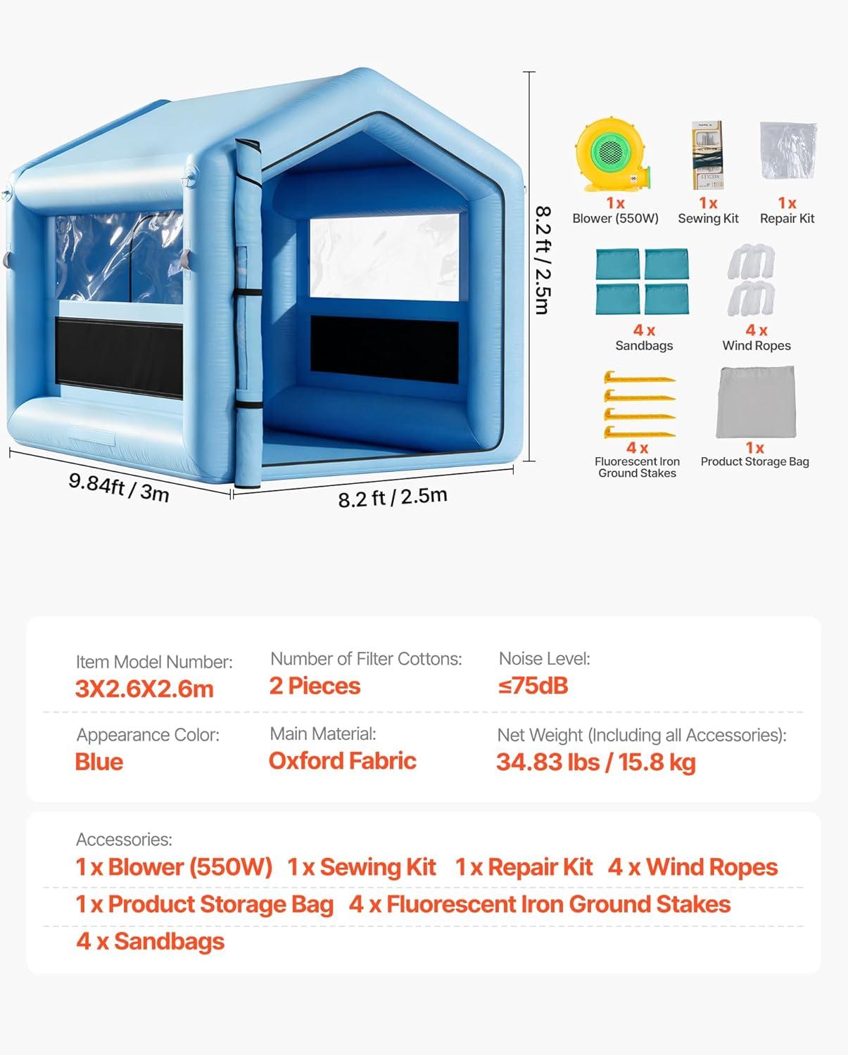 image:imageVEVOR Inflatable Paint Booth 3937 x 1640 x 1312 ft Inflatable Spray Booth with 950W1100W Blowers Air Filter System Triangular Roof for Painting Car Truck Furniture Automotive Sheet Metal10x85x85Ft