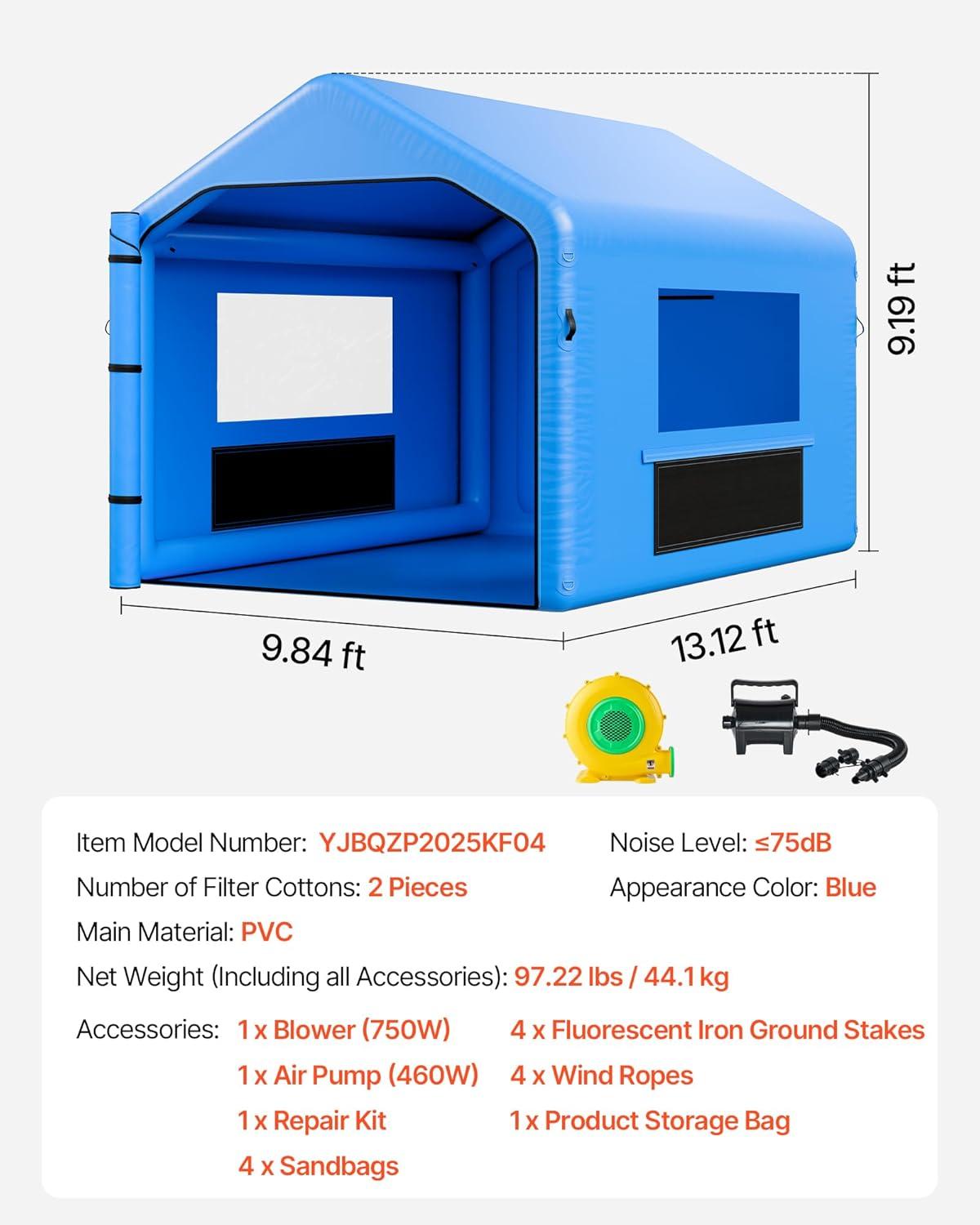 image:imageVEVOR Inflatable Paint Booth 3937 x 1640 x 1312 ft Inflatable Spray Booth with 950W1100W Blowers Air Filter System Triangular Roof for Painting Car Truck Furniture Automotive Sheet Metal13x10x9Ft