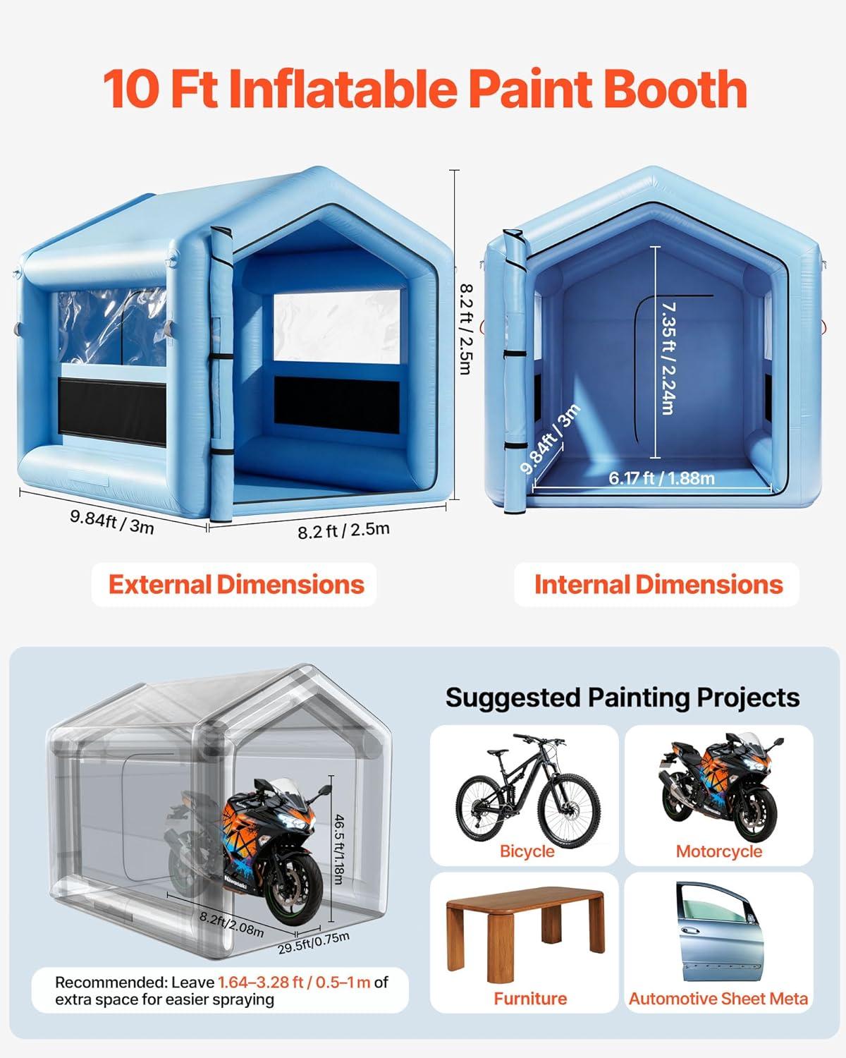 image:imageVEVOR Inflatable Paint Booth 3937 x 1640 x 1312 ft Inflatable Spray Booth with 950W1100W Blowers Air Filter System Triangular Roof for Painting Car Truck Furniture Automotive Sheet Metal10x85x85Ft