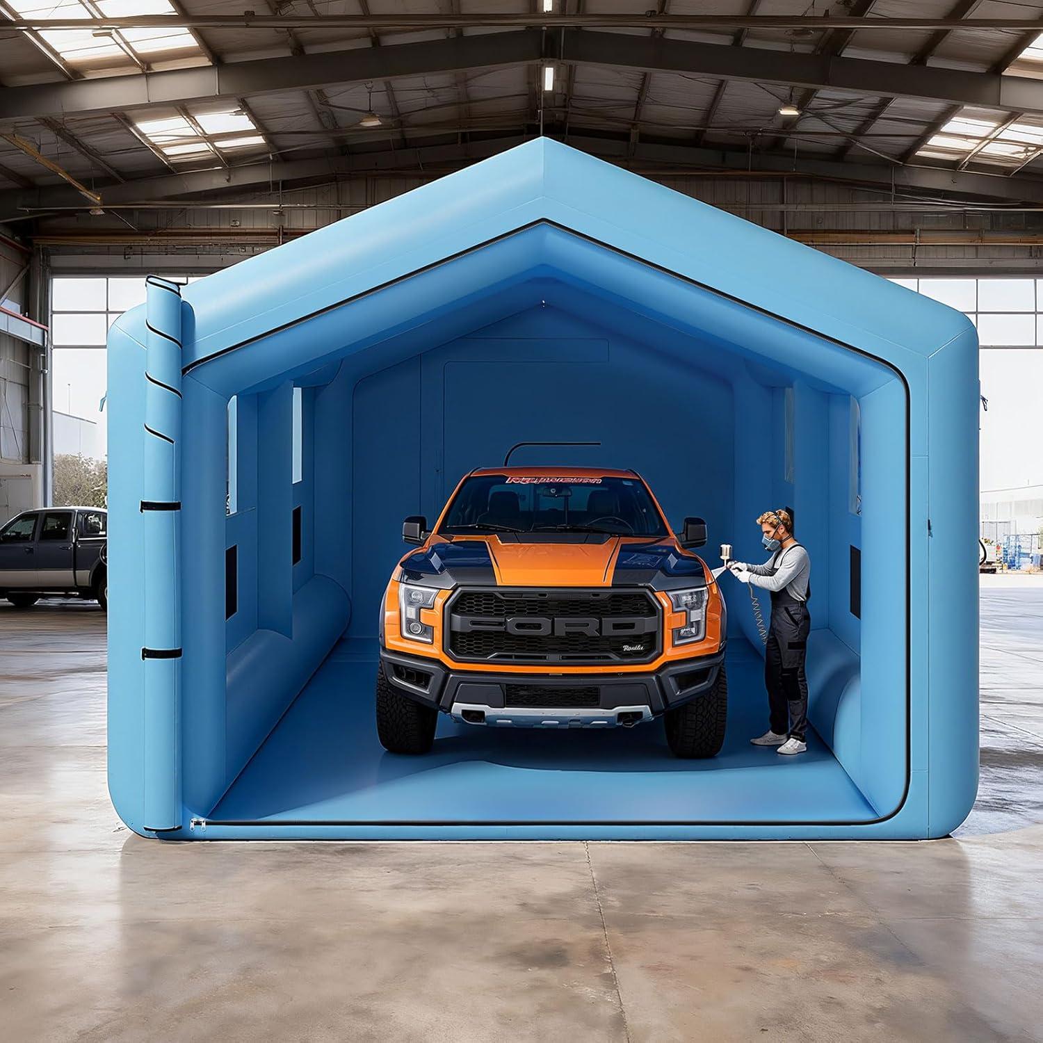 image:imageVEVOR Inflatable Paint Booth 3937 x 1640 x 1312 ft Inflatable Spray Booth with 950W1100W Blowers Air Filter System Triangular Roof for Painting Car Truck Furniture Automotive Sheet Metal39x16x13Ft
