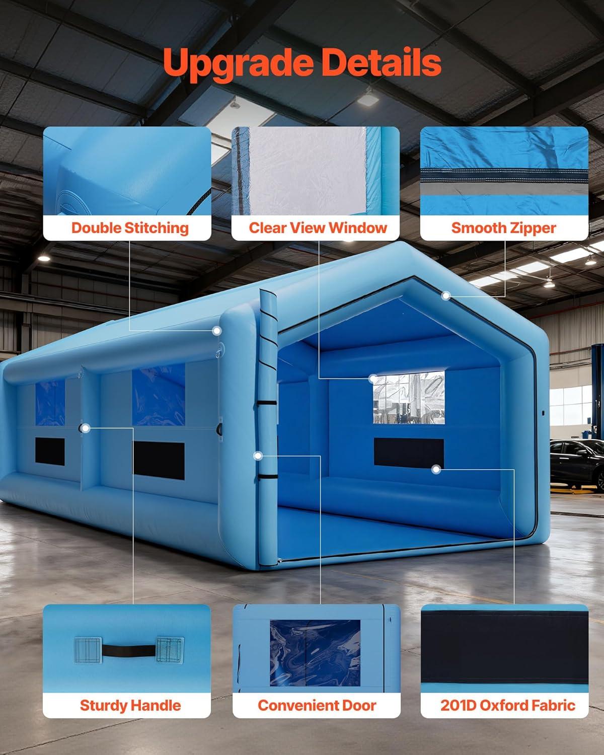 image:imageVEVOR Inflatable Paint Booth 3937 x 1640 x 1312 ft Inflatable Spray Booth with 950W1100W Blowers Air Filter System Triangular Roof for Painting Car Truck Furniture Automotive Sheet Metal39x16x13Ft