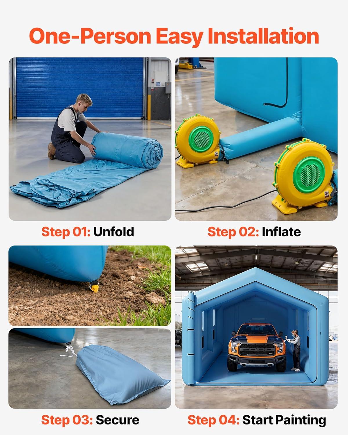 image:imageVEVOR Inflatable Paint Booth 3937 x 1640 x 1312 ft Inflatable Spray Booth with 950W1100W Blowers Air Filter System Triangular Roof for Painting Car Truck Furniture Automotive Sheet Metal39x16x13Ft