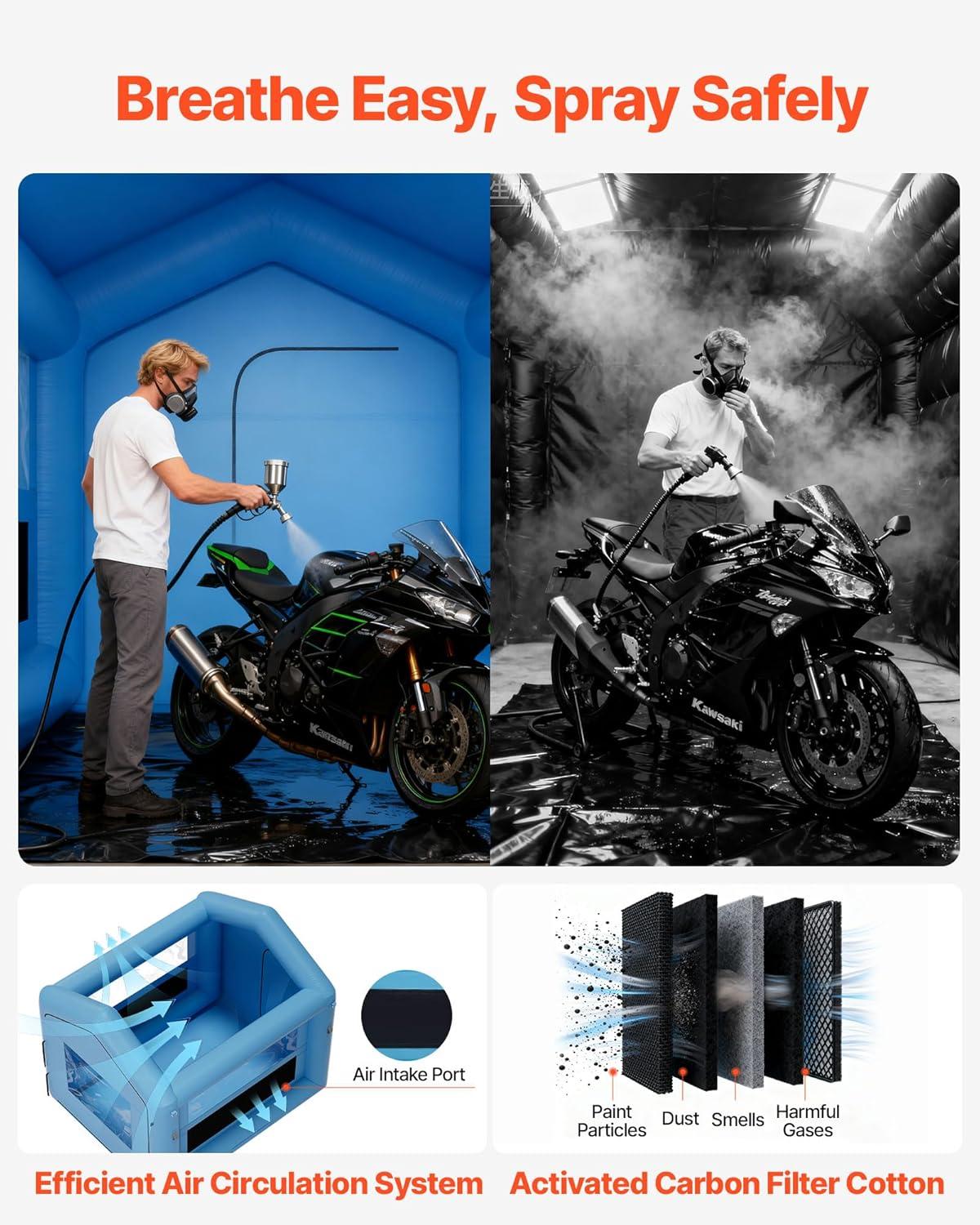 image:imageVEVOR Inflatable Paint Booth 3937 x 1640 x 1312 ft Inflatable Spray Booth with 950W1100W Blowers Air Filter System Triangular Roof for Painting Car Truck Furniture Automotive Sheet Metal10x85x85Ft