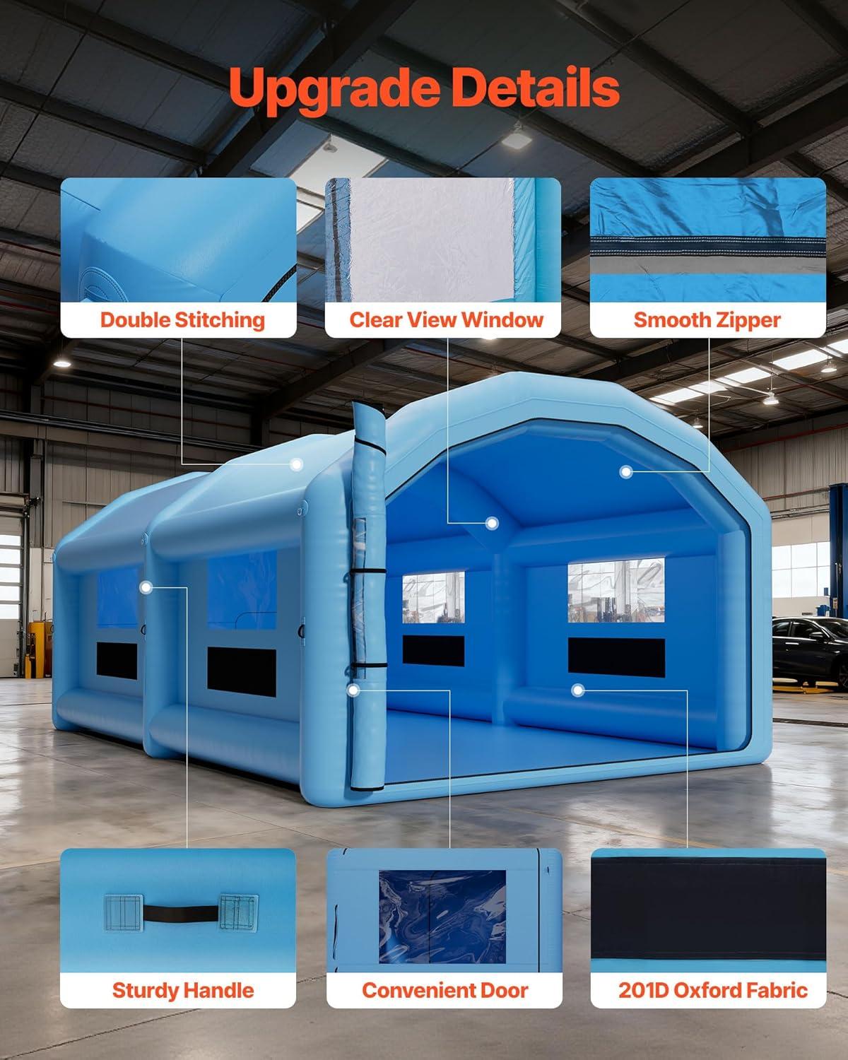 image:imageVEVOR Inflatable Paint Booth 3937 x 1640 x 1312 ft Inflatable Spray Booth with 950W1100W Blowers Air Filter System Triangular Roof for Painting Car Truck Furniture Automotive Sheet Metal33x20x13Ft