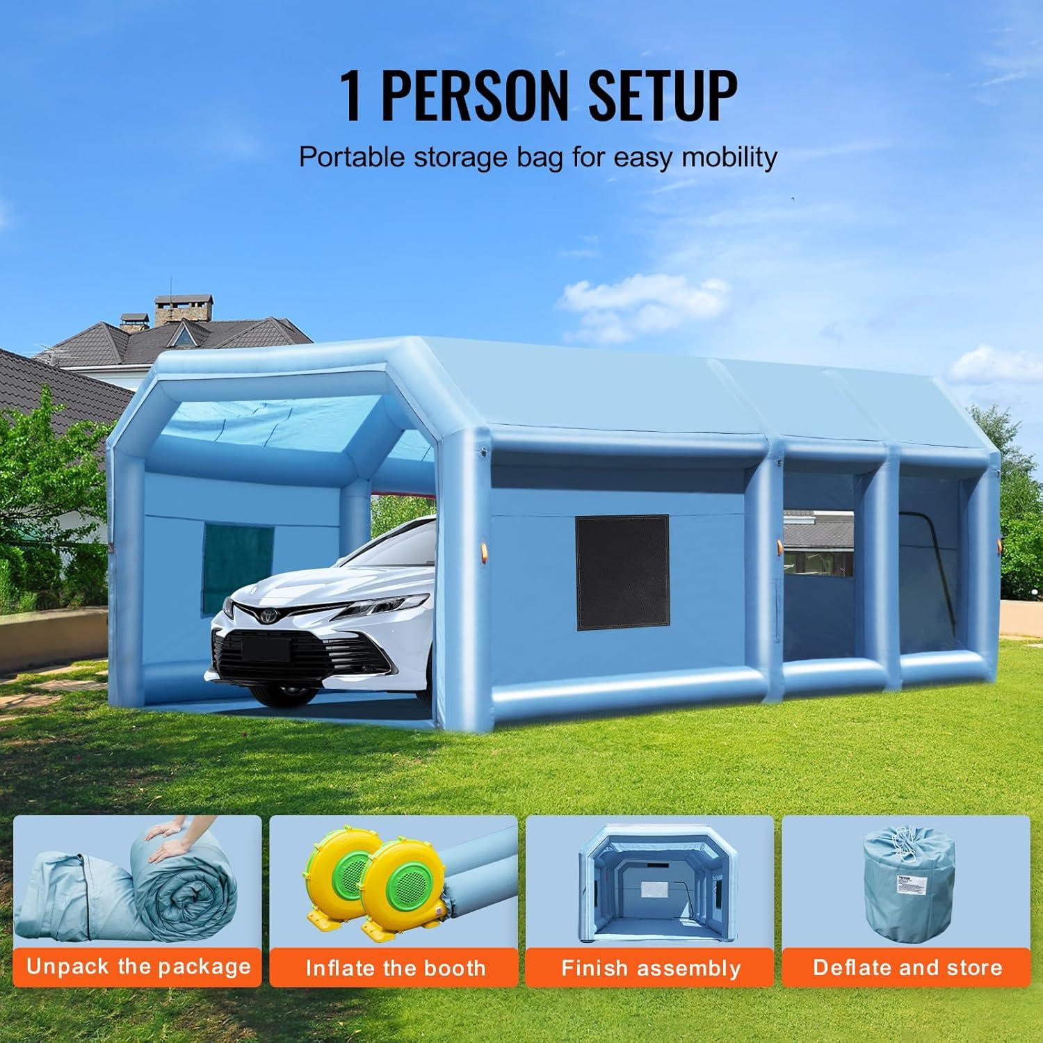 image:imageVEVOR Inflatable Paint Booth 98 x 82 x 82 ft Inflatable Spray Booth with 550W Powerful Blower and Air Filter System Portable Car Paint Booth for Motorcycle Bicycle Small Furniture Painting23x13x9Ft