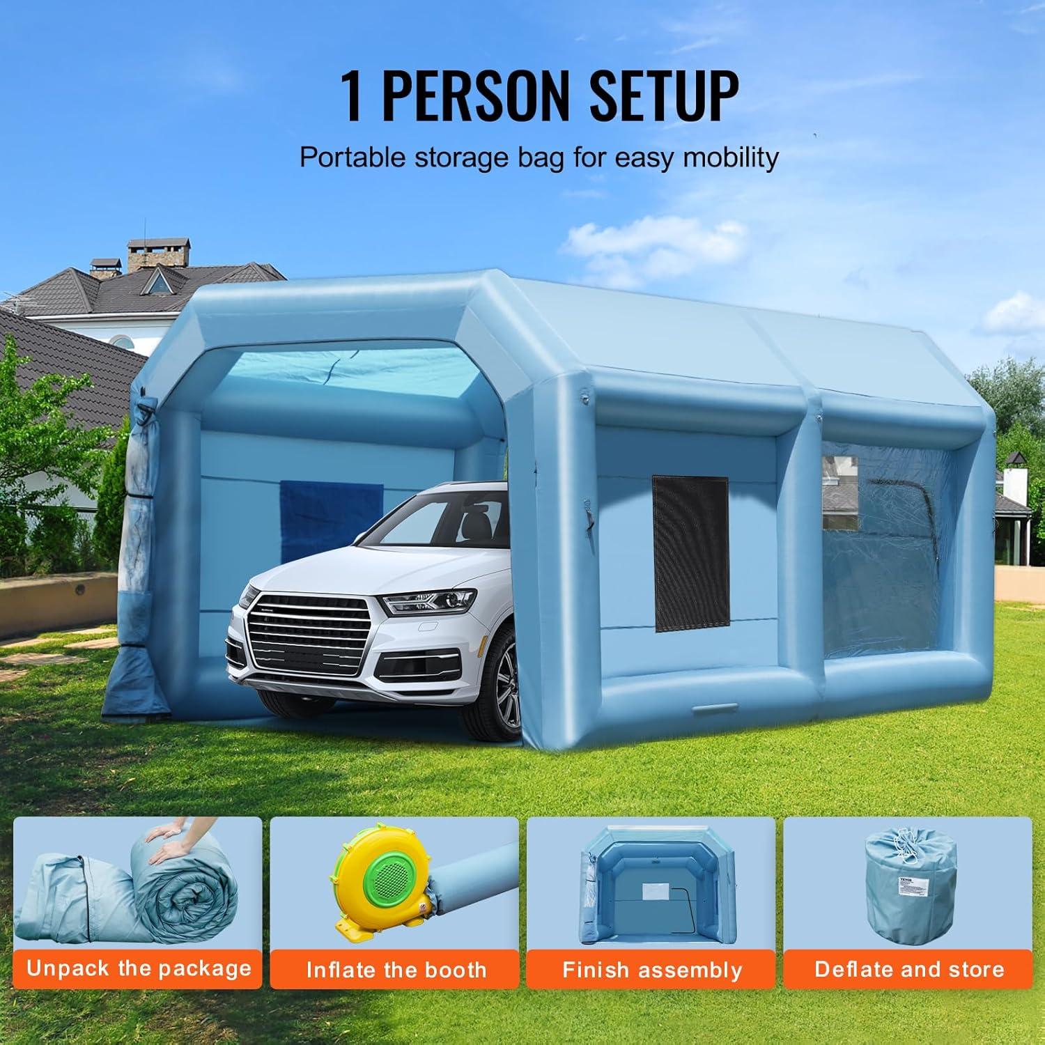 image:imageVEVOR Inflatable Paint Booth 98 x 82 x 82 ft Inflatable Spray Booth with 550W Powerful Blower and Air Filter System Portable Car Paint Booth for Motorcycle Bicycle Small Furniture Painting21x135x10ft
