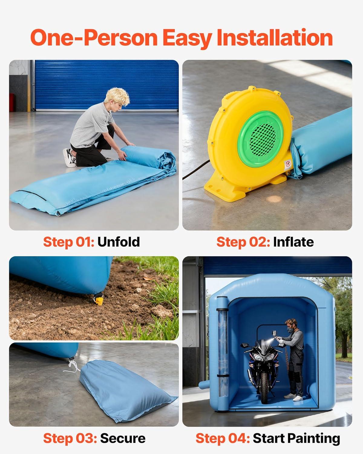 image:imageVEVOR Inflatable Paint Booth 984 x 82 x 82 ft Inflatable Spray Booth with 550W Powerful Blower and Air Filter System Round Roof with Light Hook for Painting Bicycle Motorcycle and Furniture