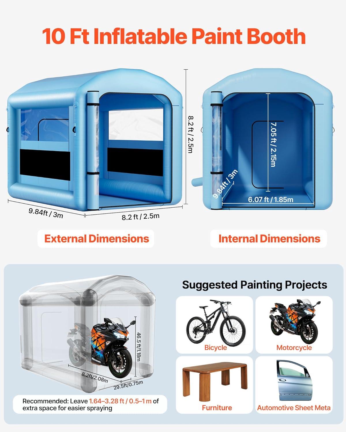 image:imageVEVOR Inflatable Paint Booth 984 x 82 x 82 ft Inflatable Spray Booth with 550W Powerful Blower and Air Filter System Round Roof with Light Hook for Painting Bicycle Motorcycle and Furniture