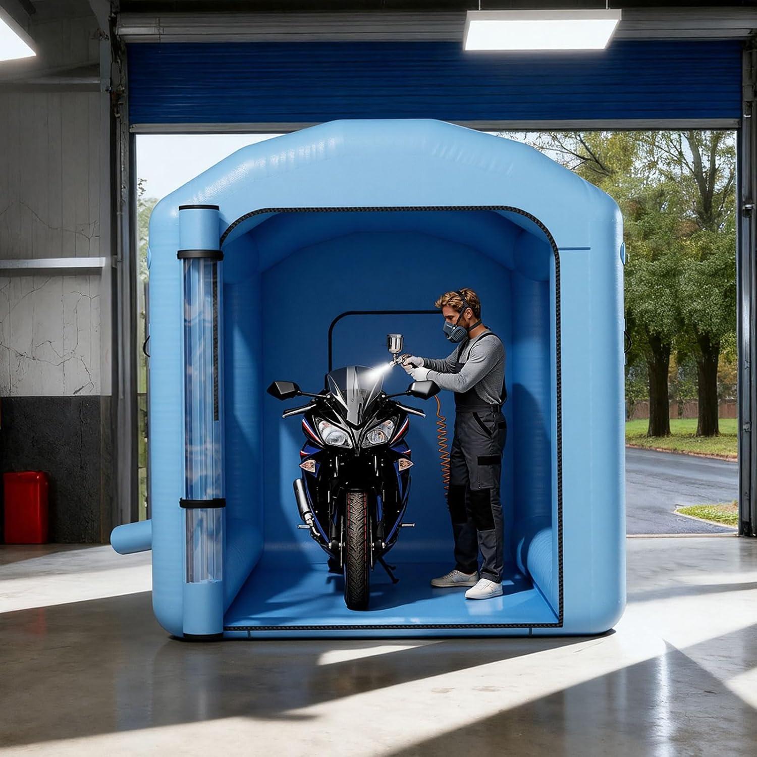 image:imageVEVOR Inflatable Paint Booth 984 x 82 x 82 ft Inflatable Spray Booth with 550W Powerful Blower and Air Filter System Round Roof with Light Hook for Painting Bicycle Motorcycle and Furniture