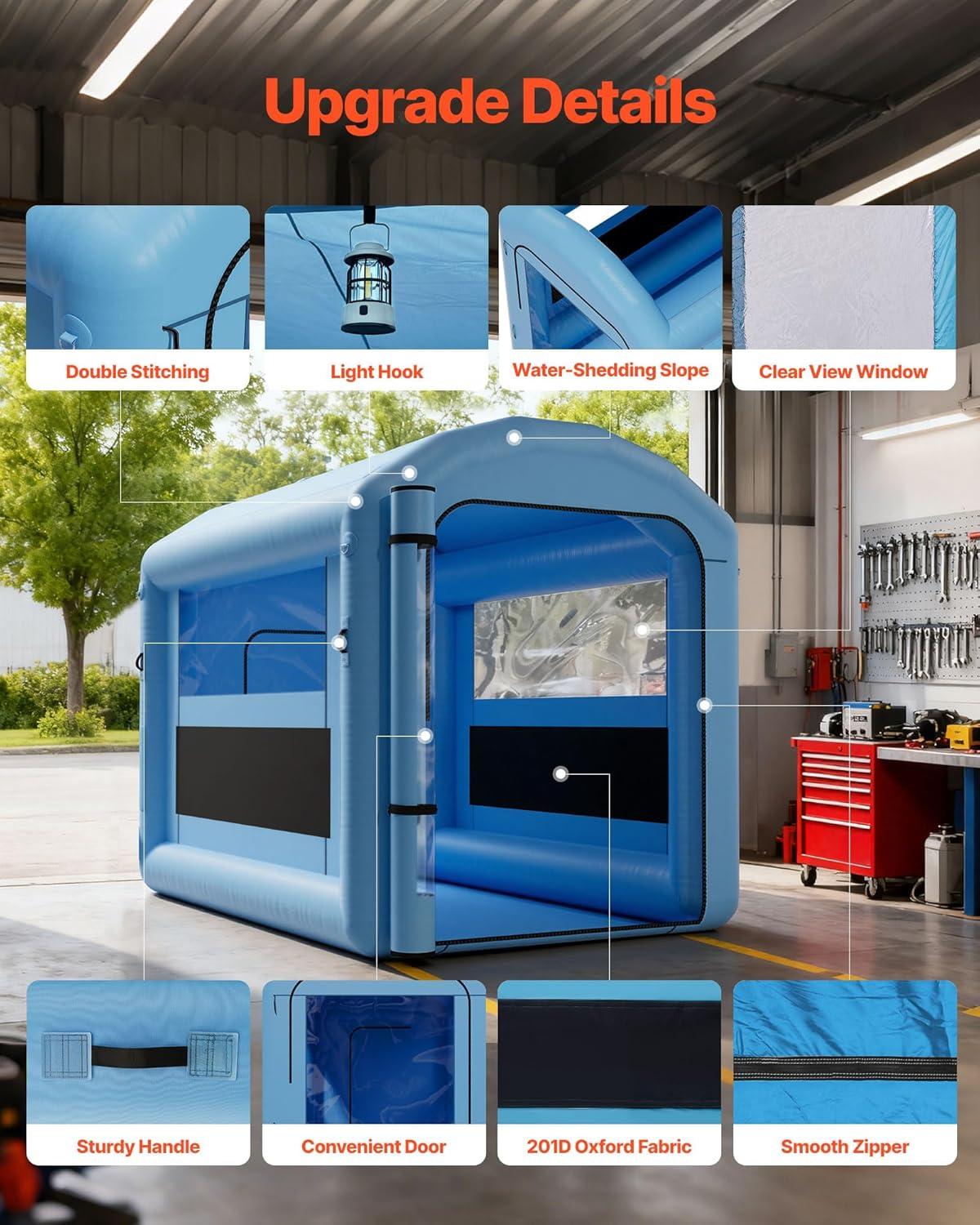 image:imageVEVOR Inflatable Paint Booth 984 x 82 x 82 ft Inflatable Spray Booth with 550W Powerful Blower and Air Filter System Round Roof with Light Hook for Painting Bicycle Motorcycle and Furniture