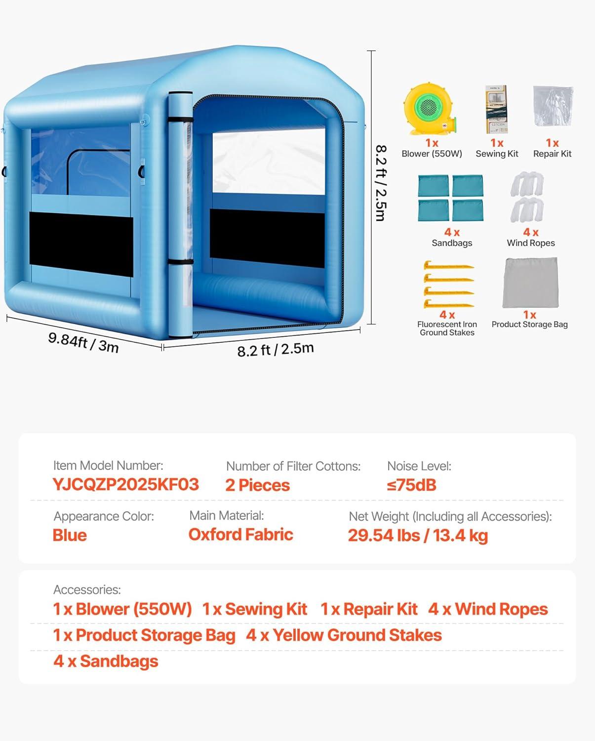 image:imageVEVOR Inflatable Paint Booth 984 x 82 x 82 ft Inflatable Spray Booth with 550W Powerful Blower and Air Filter System Round Roof with Light Hook for Painting Bicycle Motorcycle and Furniture