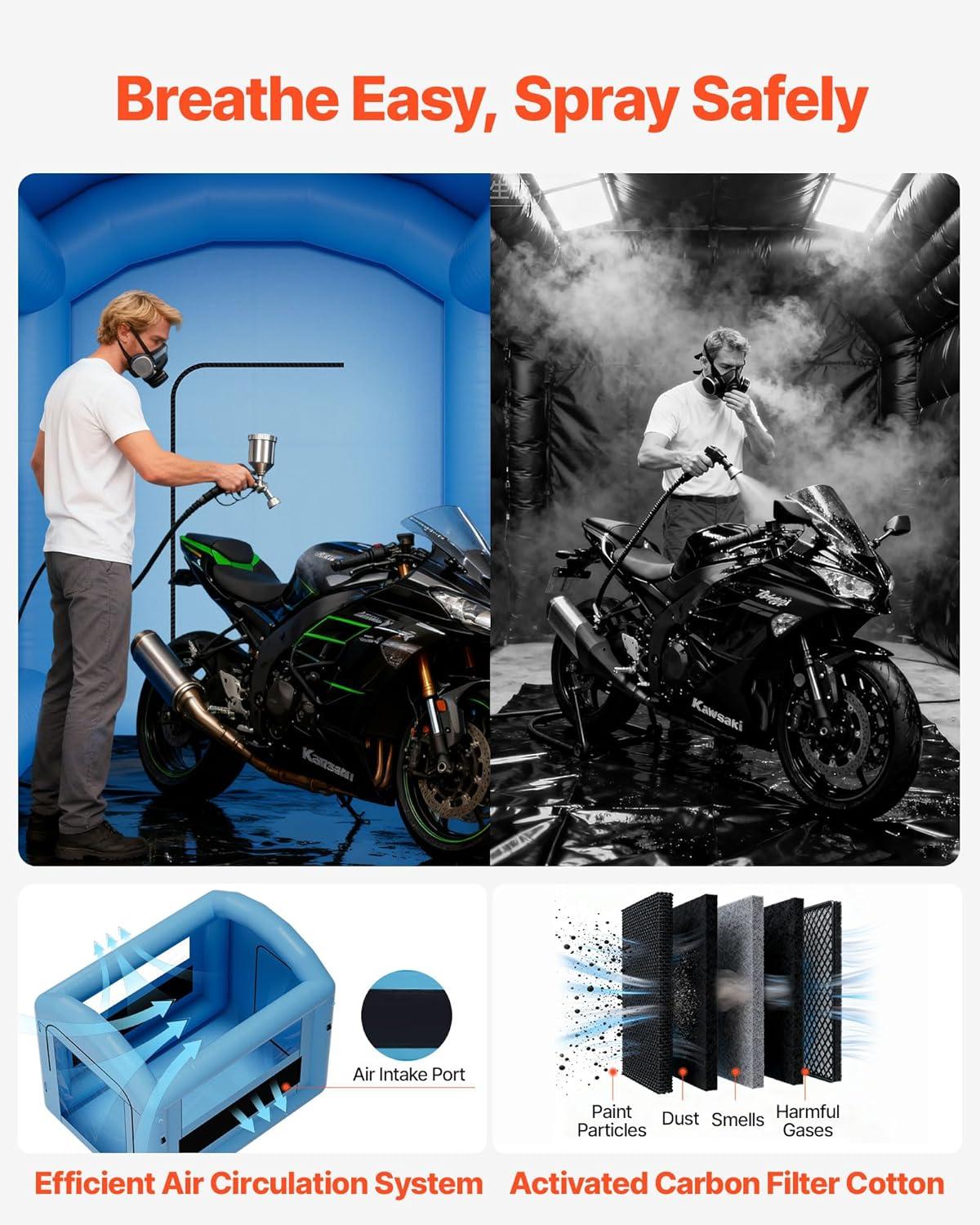 image:imageVEVOR Inflatable Paint Booth 984 x 82 x 82 ft Inflatable Spray Booth with 550W Powerful Blower and Air Filter System Round Roof with Light Hook for Painting Bicycle Motorcycle and Furniture
