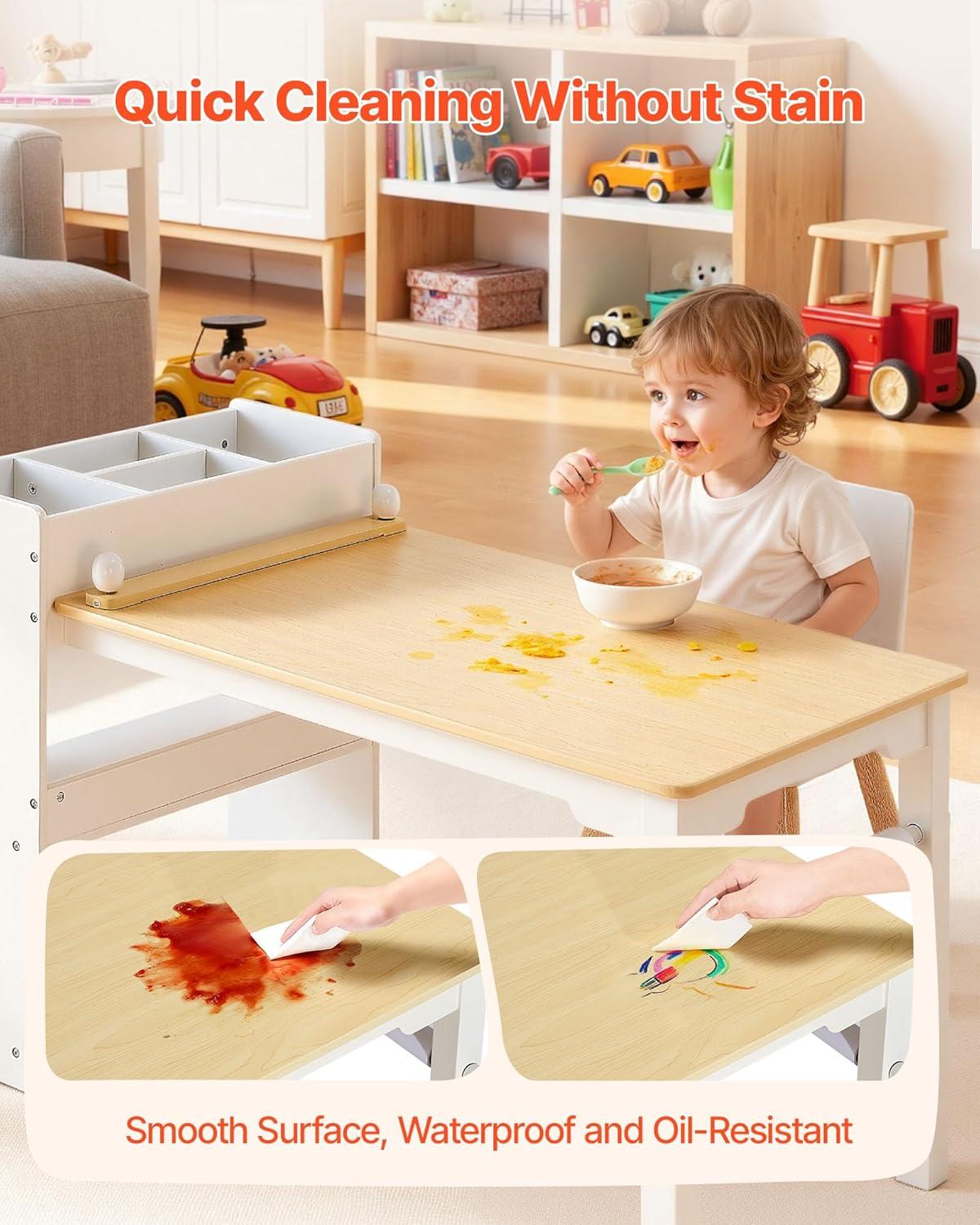 image:imageVEVOR Kids Art Table and Chair Set Toddler Activity Table with Storage Wood Kids Craft Desk with Paper Roll for Drawing Reading Writing Kid Play Table for Nursery Playroom Classroom WhiteWhite