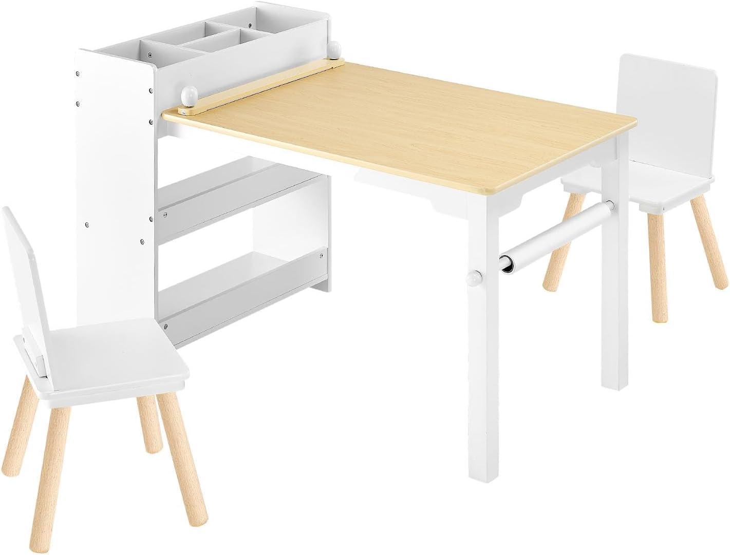 image:imageVEVOR Kids Art Table and Chair Set Toddler Activity Table with Storage Wood Kids Craft Desk with Paper Roll for Drawing Reading Writing Kid Play Table for Nursery Playroom Classroom WhiteWhite