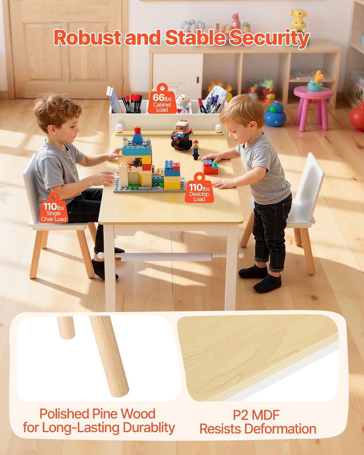image:imageVEVOR Kids Art Table and Chair Set Toddler Activity Table with Storage Wood Kids Craft Desk with Paper Roll for Drawing Reading Writing Kid Play Table for Nursery Playroom Classroom WhiteWhite