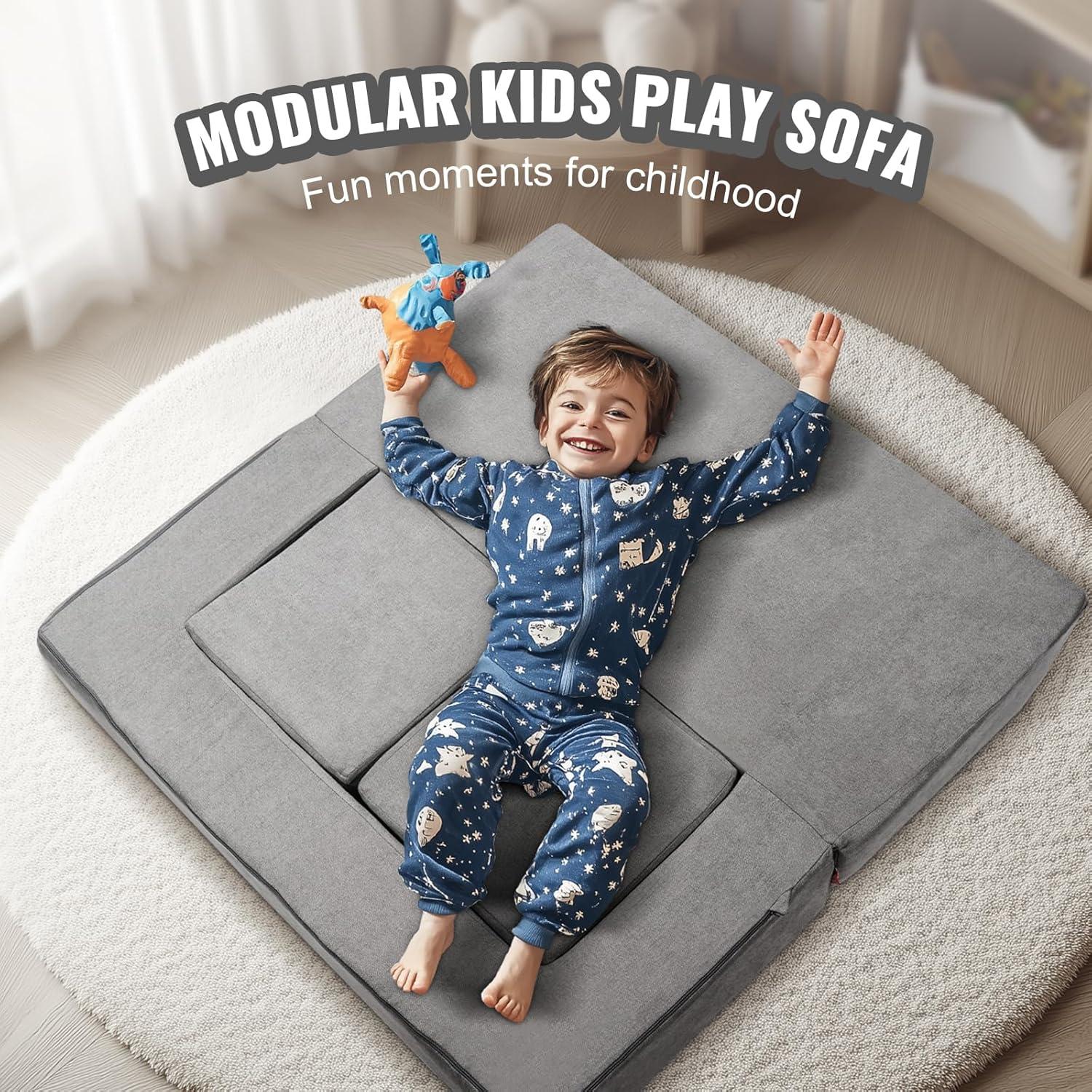 image:imageVEVOR Kids Couch 4Pcs Toddler Couch Sofa Bed Kids Chair Seat Playroom Furniture Child Sectional Sofa with Removable Cover for Kids Girls amp Boys Dark GreyGrey