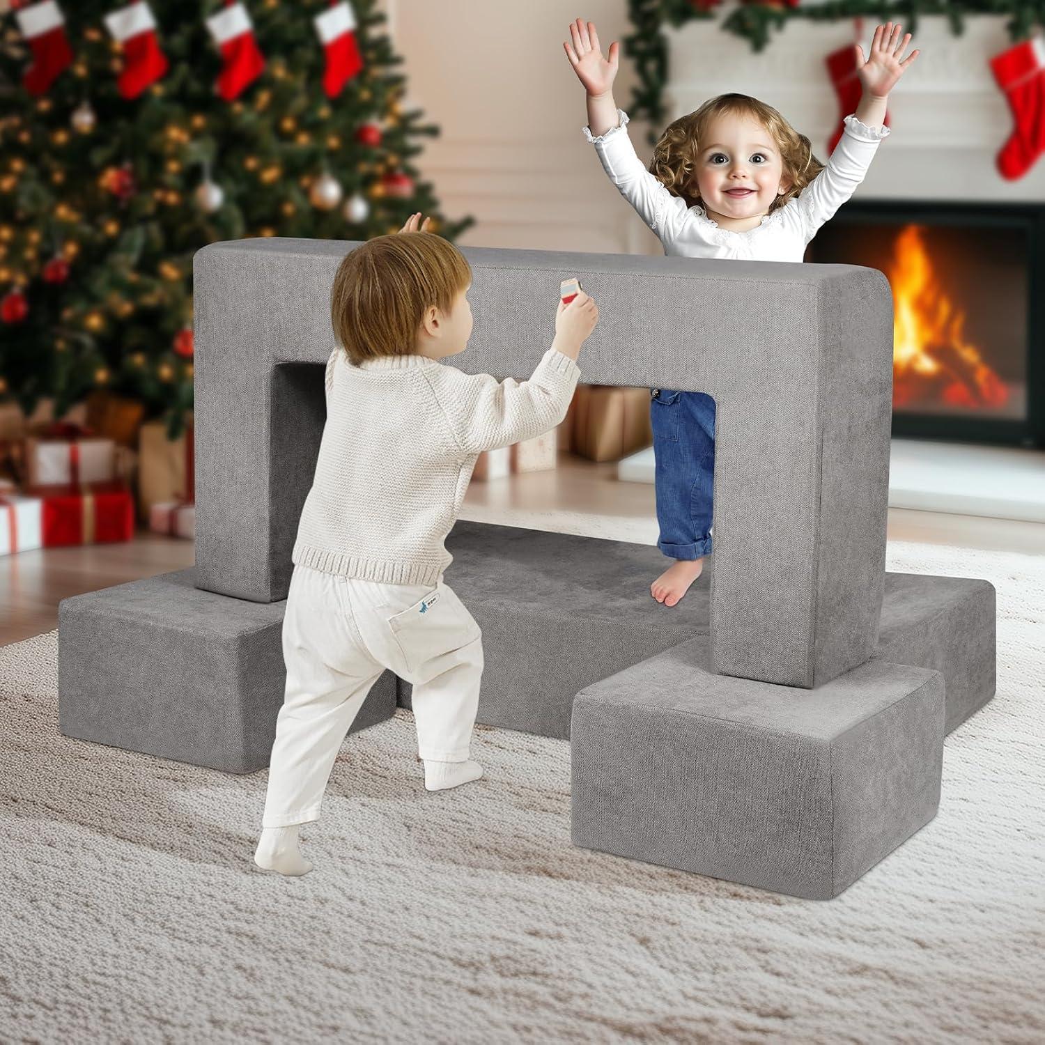 image:imageVEVOR Kids Couch 4Pcs Toddler Couch Sofa Bed Kids Chair Seat Playroom Furniture Child Sectional Sofa with Removable Cover for Kids Girls amp Boys Dark GreyGrey