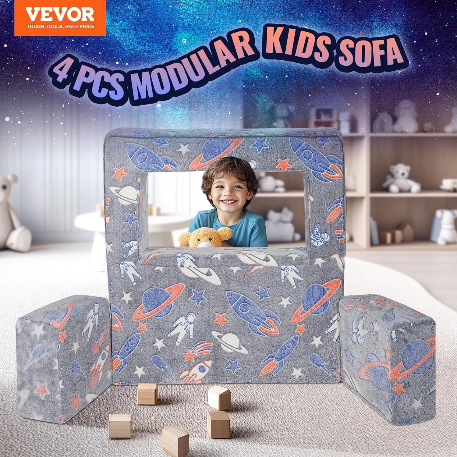 image:imageVEVOR Kids Couch 4Pcs Toddler Couch Sofa Bed Kids Chair Seat Playroom Furniture Child Sectional Sofa with Removable Cover for Kids Girls amp Boys Dark GreyDark Grey