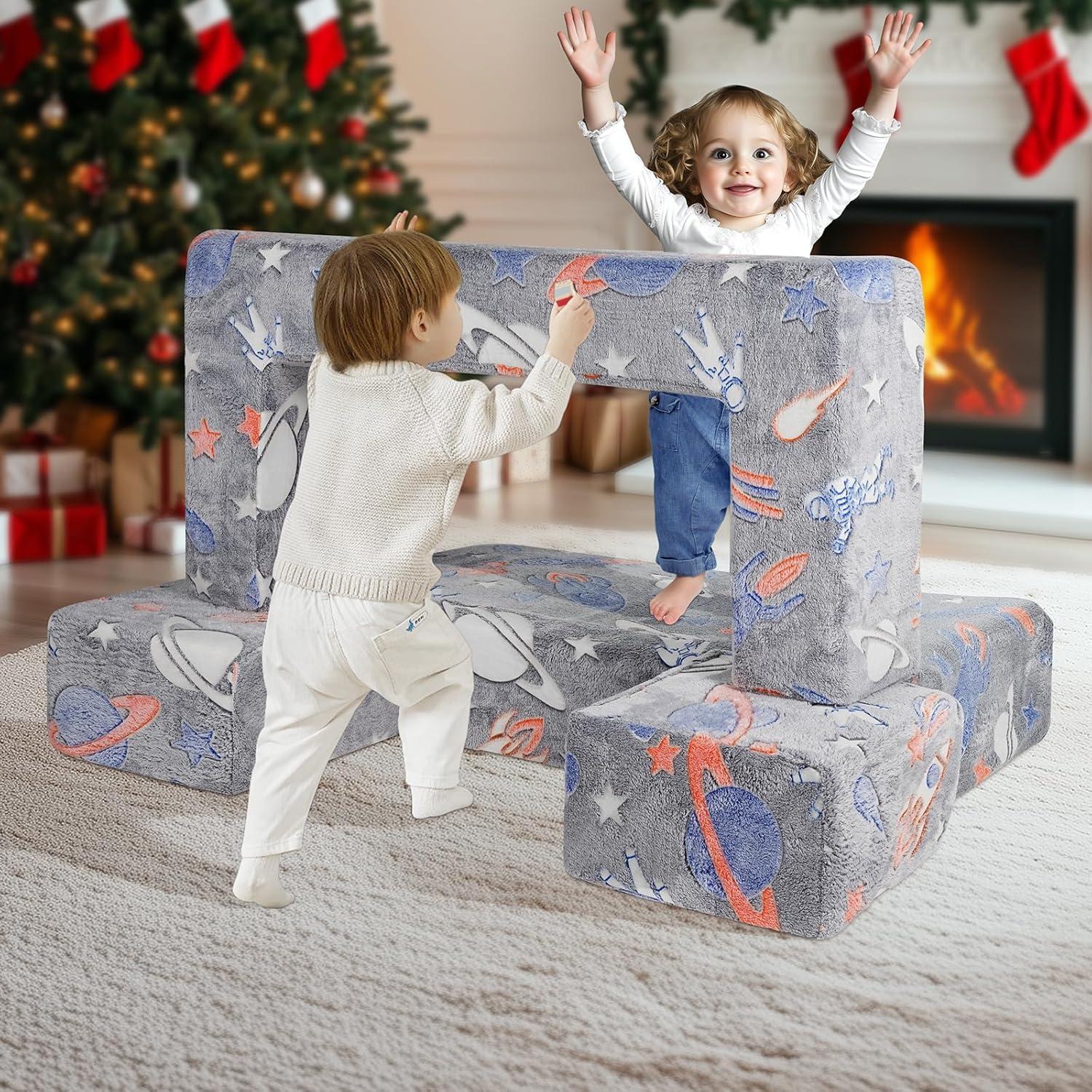 image:imageVEVOR Kids Couch 4Pcs Toddler Couch Sofa Bed Kids Chair Seat Playroom Furniture Child Sectional Sofa with Removable Cover for Kids Girls amp Boys Dark GreyDark Grey