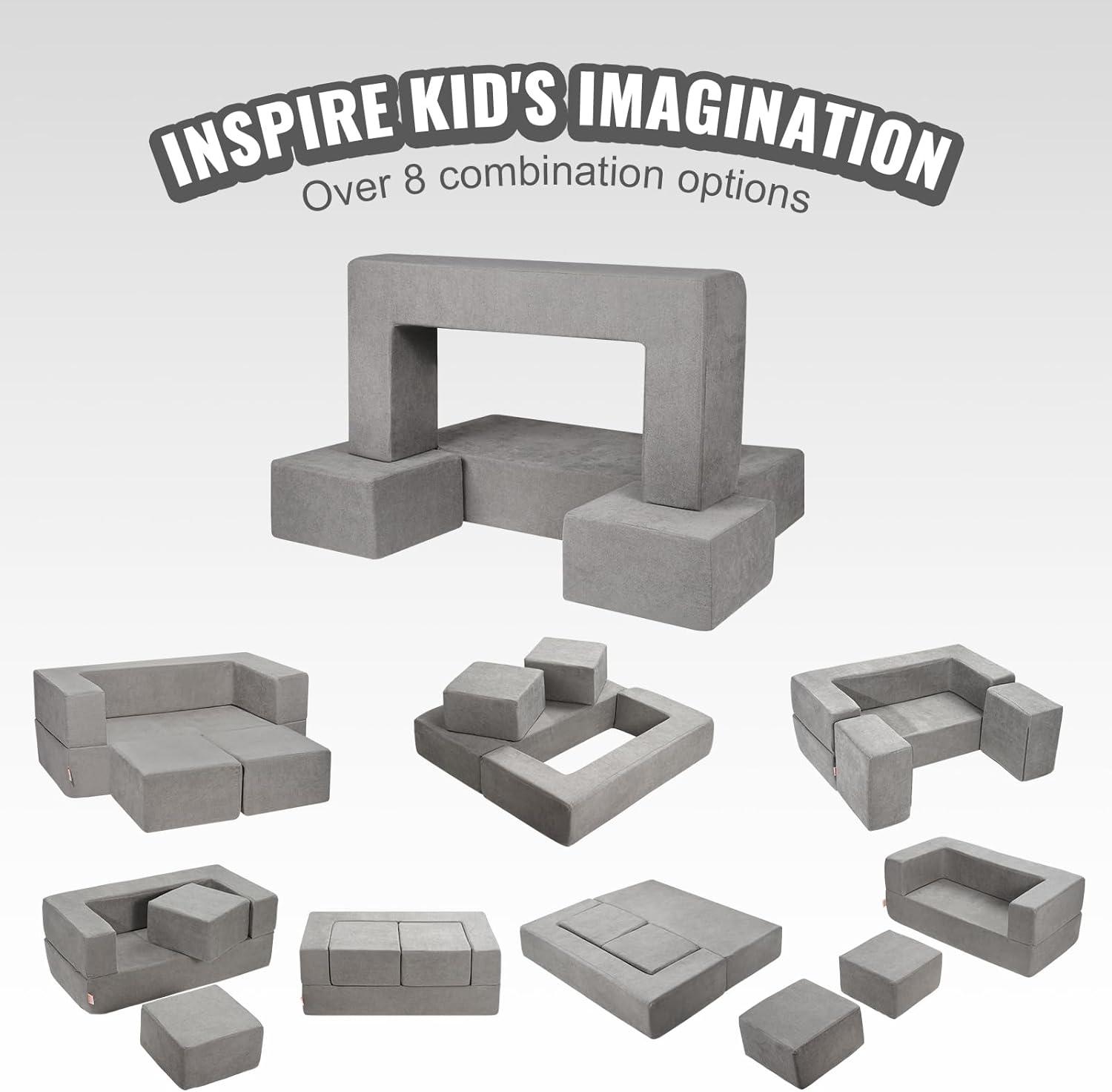image:imageVEVOR Kids Couch 4Pcs Toddler Couch Sofa Bed Kids Chair Seat Playroom Furniture Child Sectional Sofa with Removable Cover for Kids Girls amp Boys Dark GreyGrey