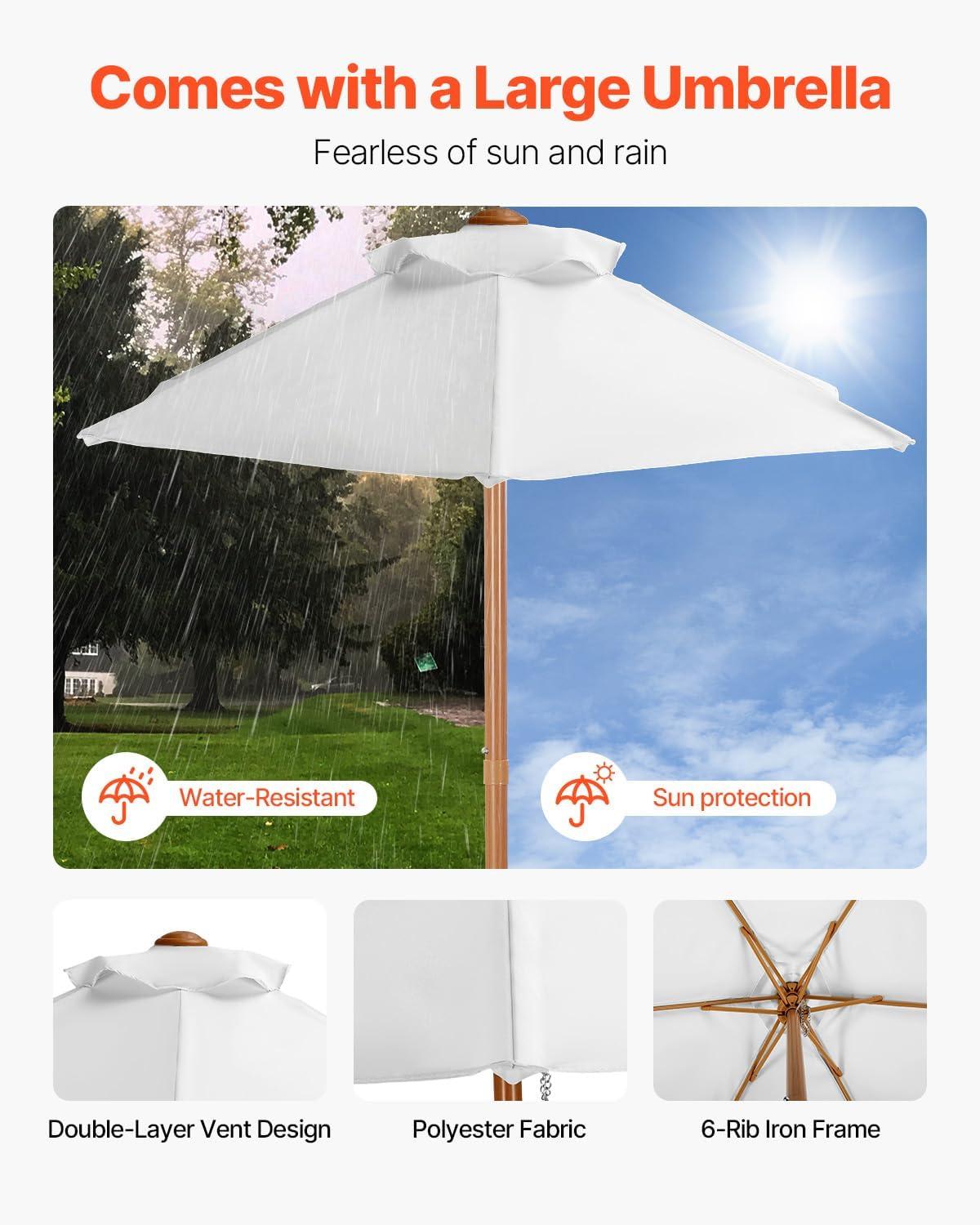 image:imageVEVOR Kids Picnic Table with Umbrella 3in1 Sand amp Water Table Outdoor Wooden Table and Bench Set with 2 Trays 4People Patio Dining Furniture for Garden Backyard and Porch Walnut