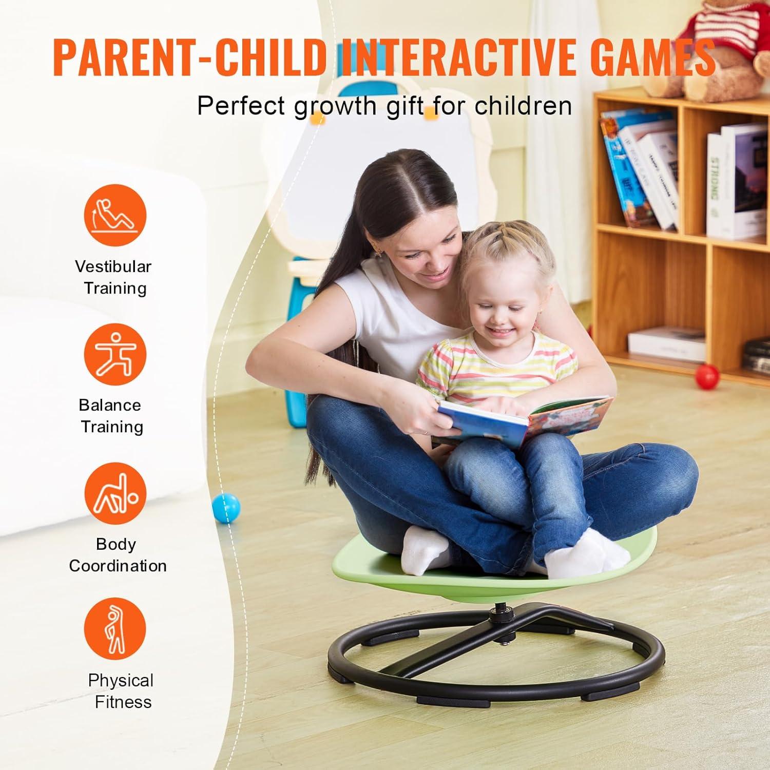 image:imageVEVOR Kids Swivel Chair 220 LBS Capacity Sensory Spinning Chair Autistic Kids Sensory Toy with NonSlip Metal Base Toddler Sit and Spin for Coordination Balance Focus Training BlueGreen