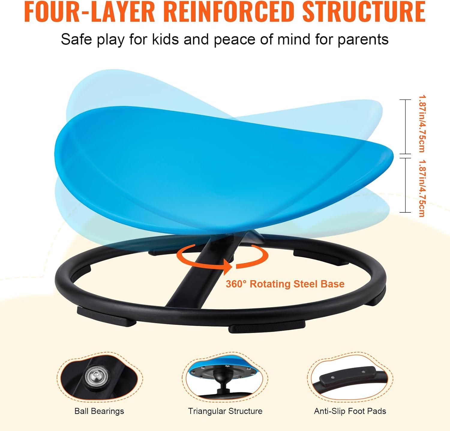 image:imageVEVOR Kids Swivel Chair 220 LBS Capacity Sensory Spinning Chair Autistic Kids Sensory Toy with NonSlip Metal Base Toddler Sit and Spin for Coordination Balance Focus Training BlueBlue