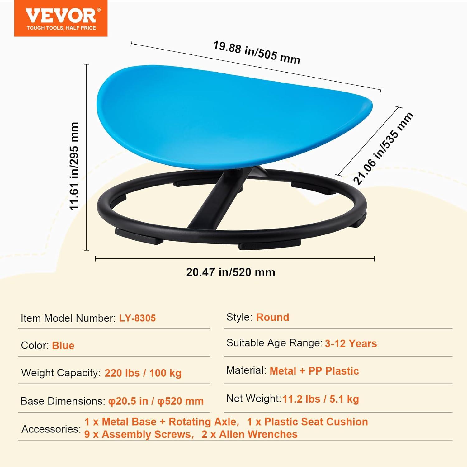 image:imageVEVOR Kids Swivel Chair 220 LBS Capacity Sensory Spinning Chair Autistic Kids Sensory Toy with NonSlip Metal Base Toddler Sit and Spin for Coordination Balance Focus Training BlueBlue