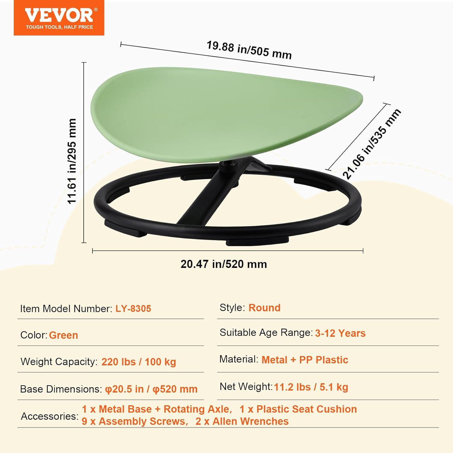 image:imageVEVOR Kids Swivel Chair 220 LBS Capacity Sensory Spinning Chair Autistic Kids Sensory Toy with NonSlip Metal Base Toddler Sit and Spin for Coordination Balance Focus Training BlueGreen