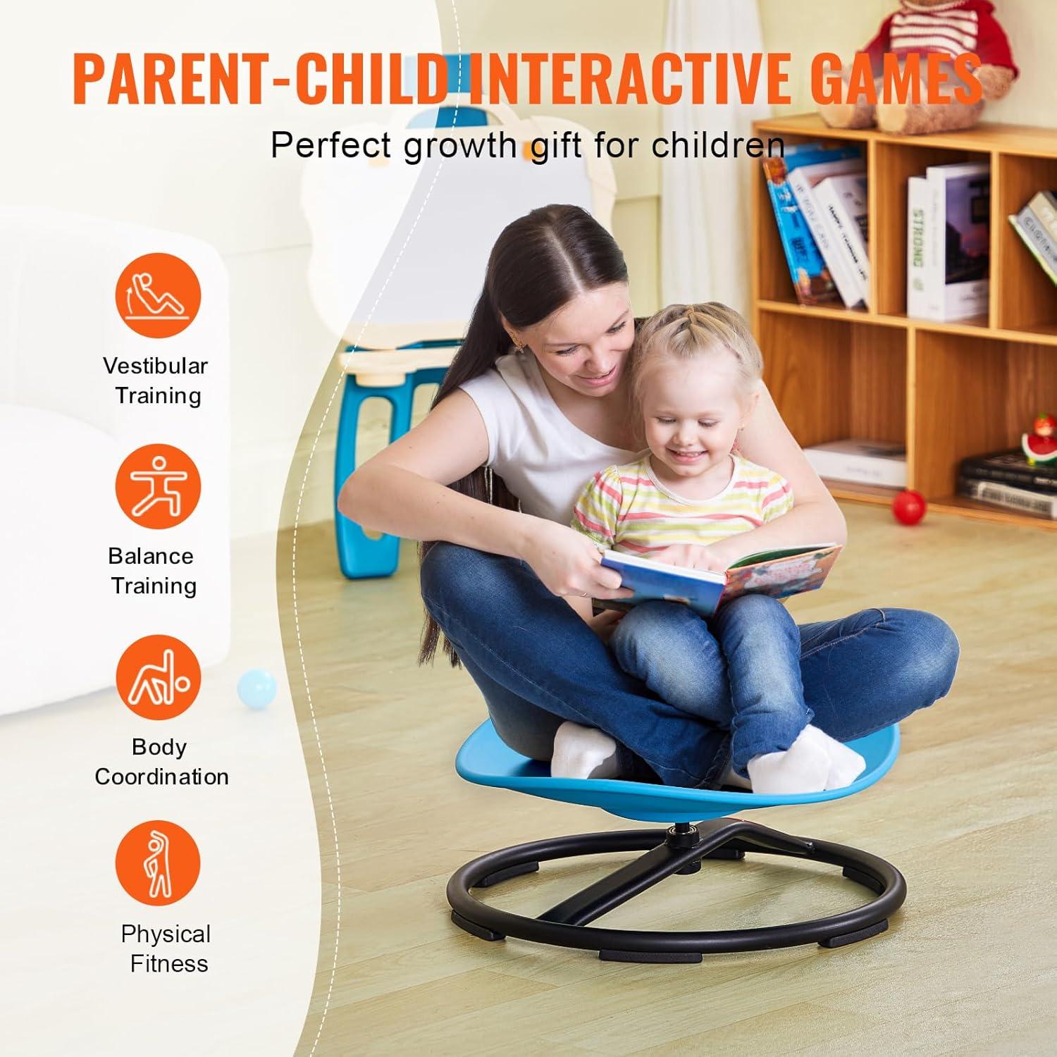 image:imageVEVOR Kids Swivel Chair 220 LBS Capacity Sensory Spinning Chair Autistic Kids Sensory Toy with NonSlip Metal Base Toddler Sit and Spin for Coordination Balance Focus Training BlueBlue