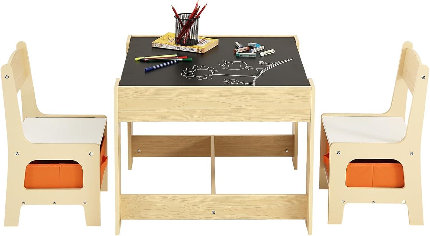 image:imageVEVOR Kids Table and Chair Set 3 in 1 Wooden Kids Table with Storage Drawer Toddler Activity Play Desk with 2 in 1 Detachable Tabletop Children Table for Art Eating Reading Learning NaturalNatural