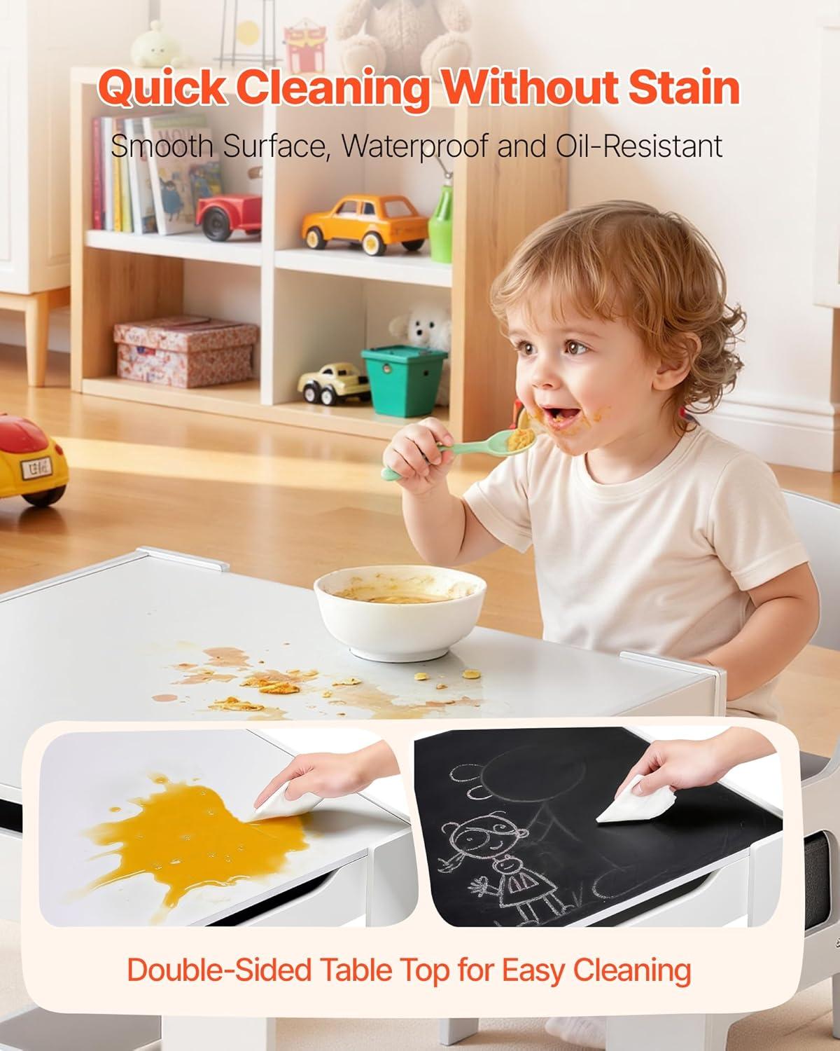 image:imageVEVOR Kids Table and Chair Set 3 in 1 Wooden Kids Table with Storage Drawer Toddler Activity Play Desk with 2 in 1 Detachable Tabletop Children Table for Art Eating Reading Learning NaturalGray White
