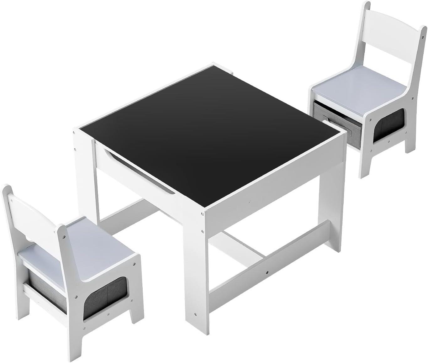 image:imageVEVOR Kids Table and Chair Set 3 in 1 Wooden Kids Table with Storage Drawer Toddler Activity Play Desk with 2 in 1 Detachable Tabletop Children Table for Art Eating Reading Learning NaturalGray White
