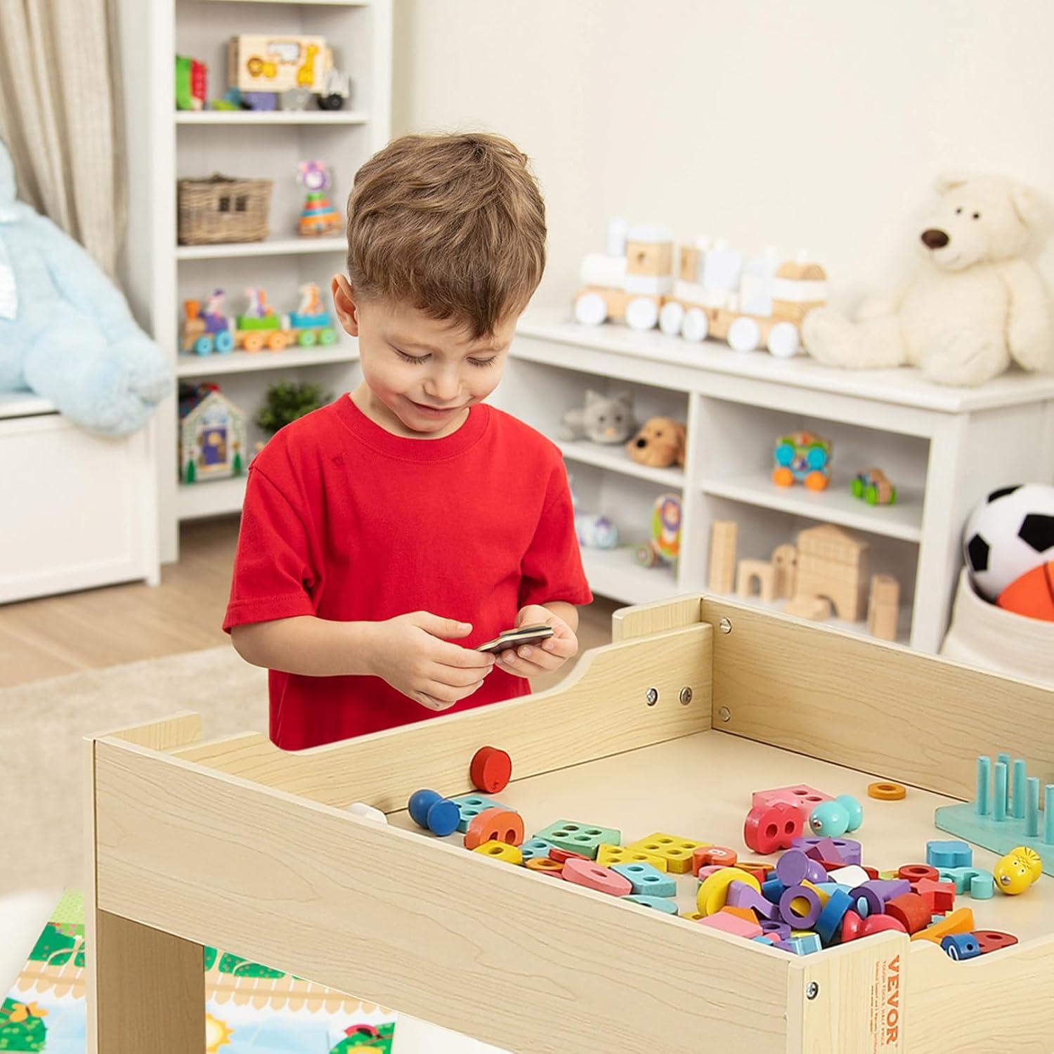 image:imageVEVOR Kids Table and Chair Set 3 in 1 Wooden Kids Table with Storage Drawer Toddler Activity Play Desk with 2 in 1 Detachable Tabletop Children Table for Art Eating Reading Learning NaturalNatural