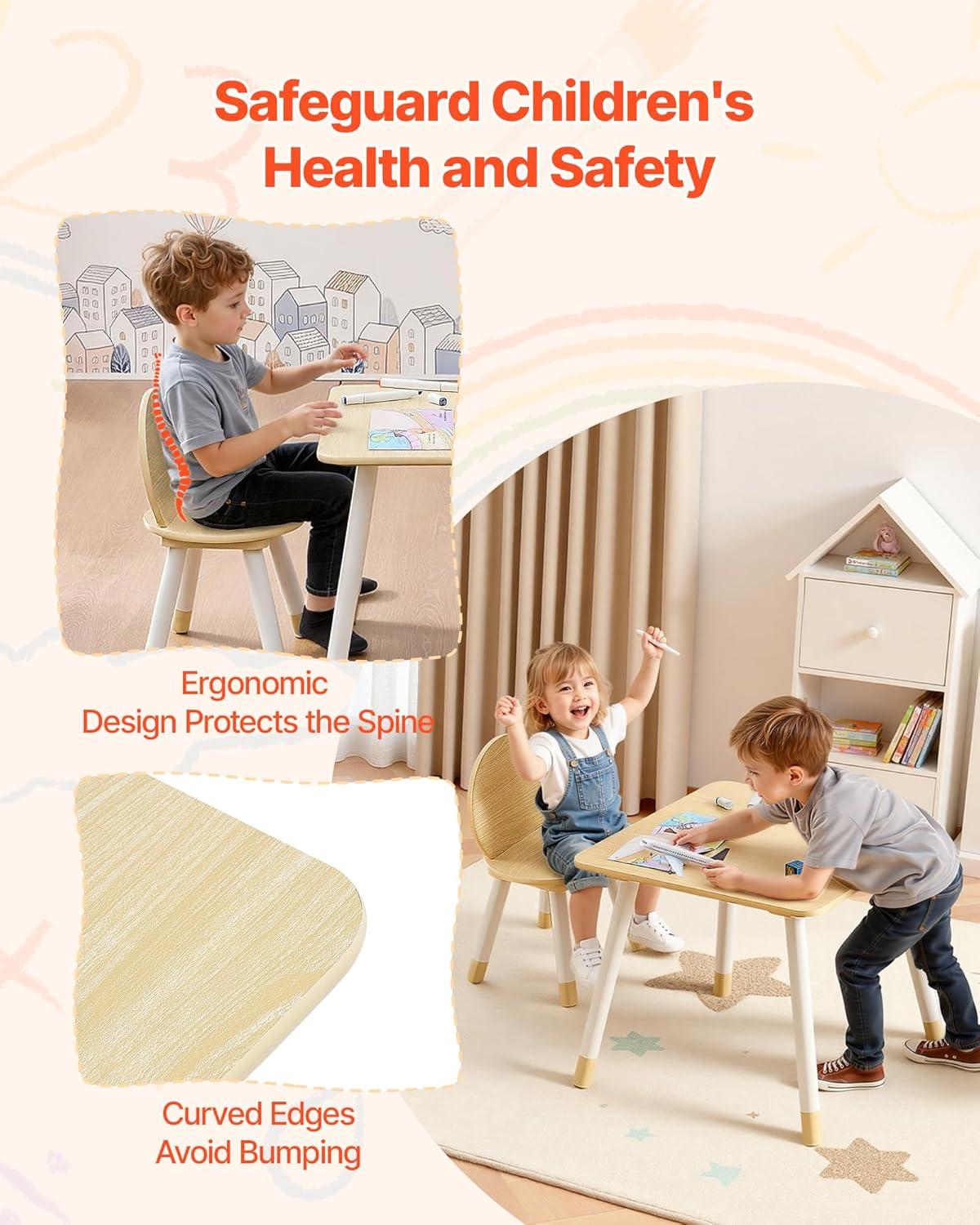 image:imageVEVOR Kids Table and Chairs Toddler Table and Chair Set Children Wooden MultiActivity Table for Play Art Craft Reading Learning Eating 1 Table and 2 ChairsNatural