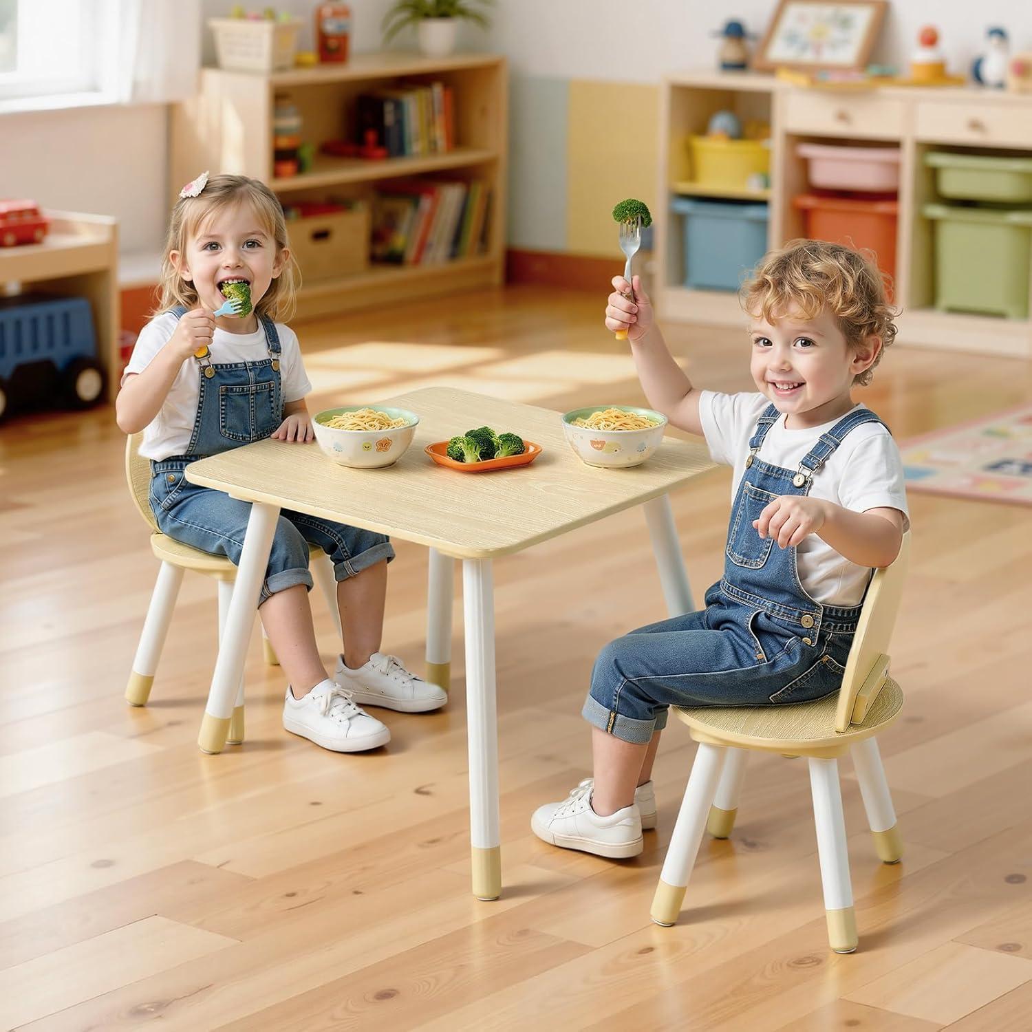 image:imageVEVOR Kids Table and Chairs Toddler Table and Chair Set Children Wooden MultiActivity Table for Play Art Craft Reading Learning Eating 1 Table and 2 ChairsNatural