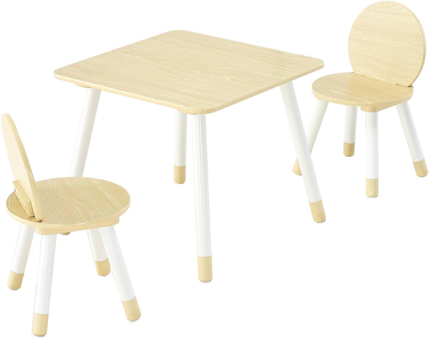 image:imageVEVOR Kids Table and Chairs Toddler Table and Chair Set Children Wooden MultiActivity Table for Play Art Craft Reading Learning Eating 1 Table and 2 ChairsNatural