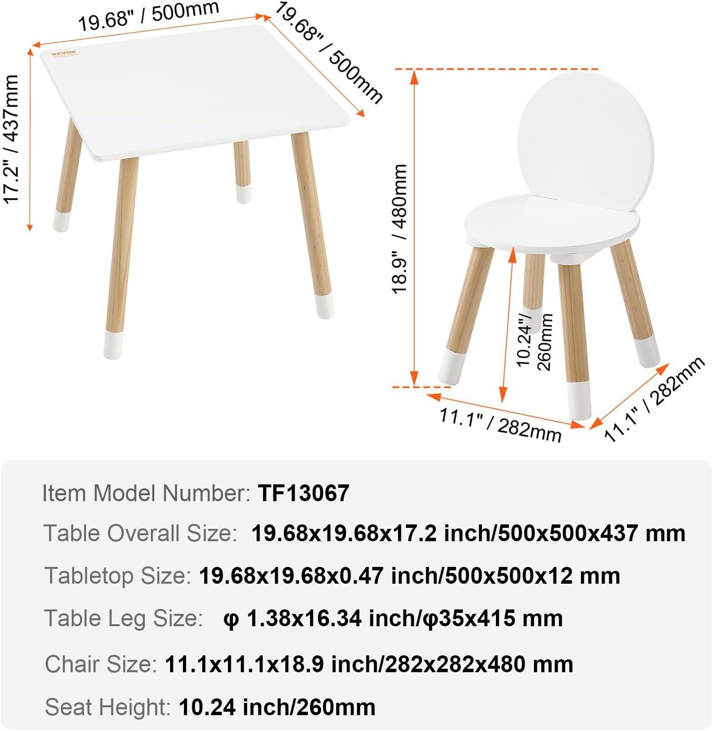 image:imageVEVOR Kids Table and Chairs Toddler Table and Chair Set Children Wooden MultiActivity Table for Play Art Craft Reading Learning Eating 1 Table and 2 ChairsWhite