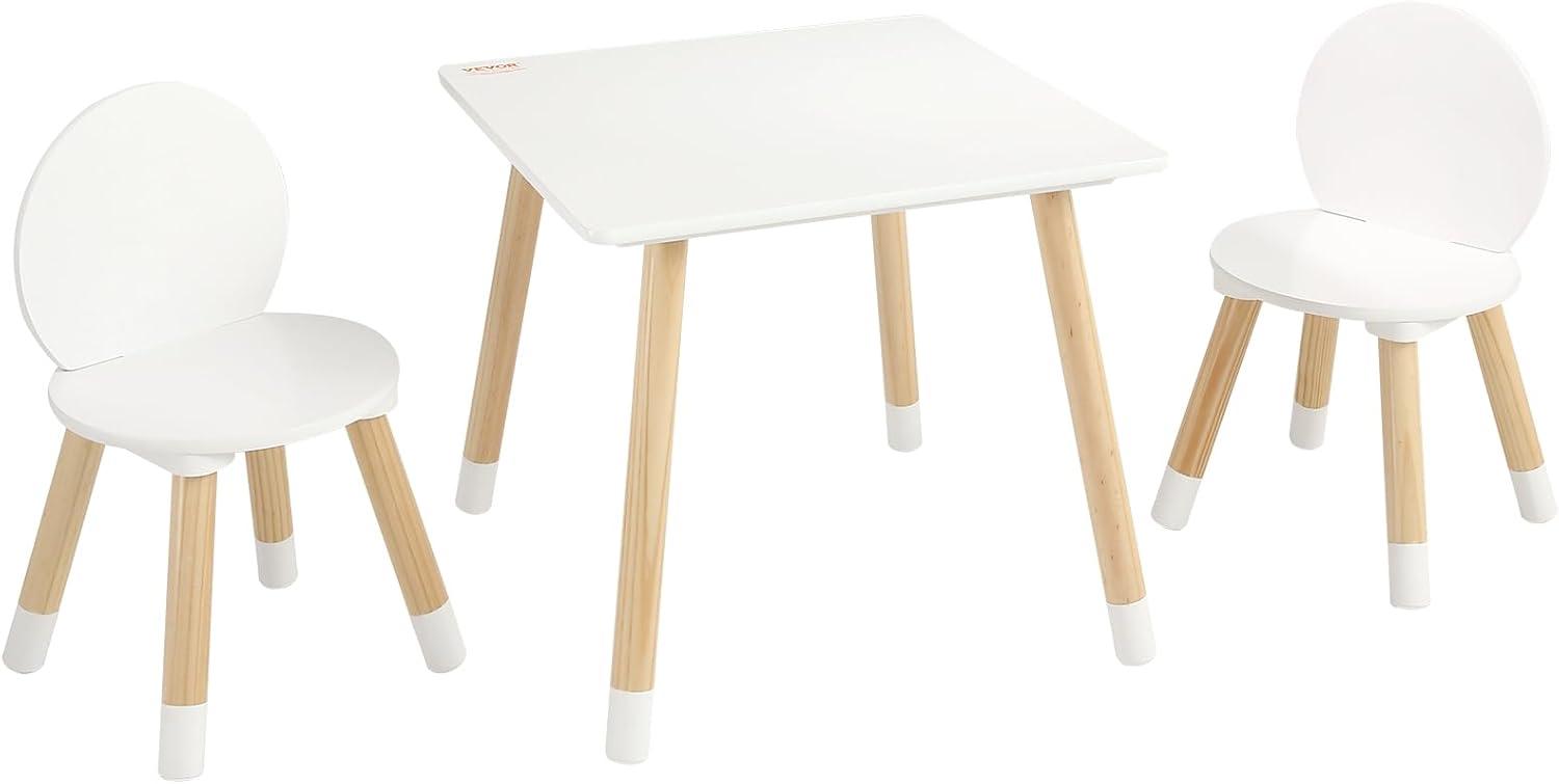 image:imageVEVOR Kids Table and Chairs Toddler Table and Chair Set Children Wooden MultiActivity Table for Play Art Craft Reading Learning Eating 1 Table and 2 ChairsWhite