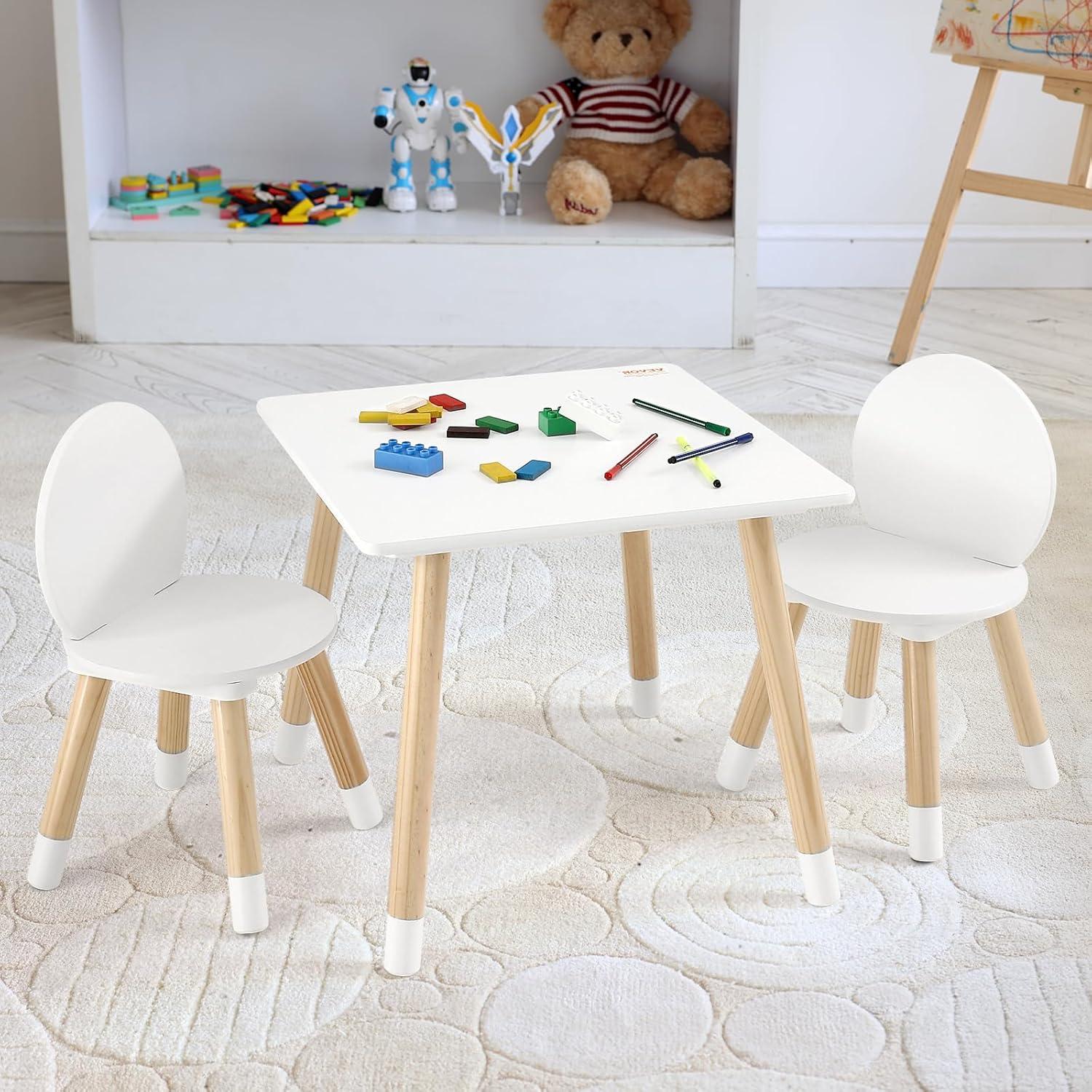 image:imageVEVOR Kids Table and Chairs Toddler Table and Chair Set Children Wooden MultiActivity Table for Play Art Craft Reading Learning Eating 1 Table and 2 ChairsWhite