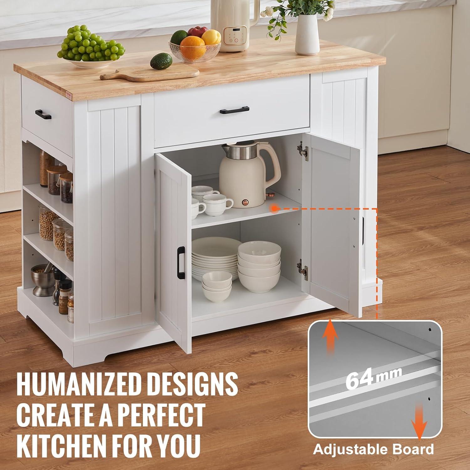 image:imageVEVOR Kitchen Island Cart 50 Wood Top Breakfast Bar with Trash Cabinet Tilt Out 10 Gallon Storage Farmhouse Dining Living Room Table with Drop Leaf Towel Bar Drawer Black46inchWhite